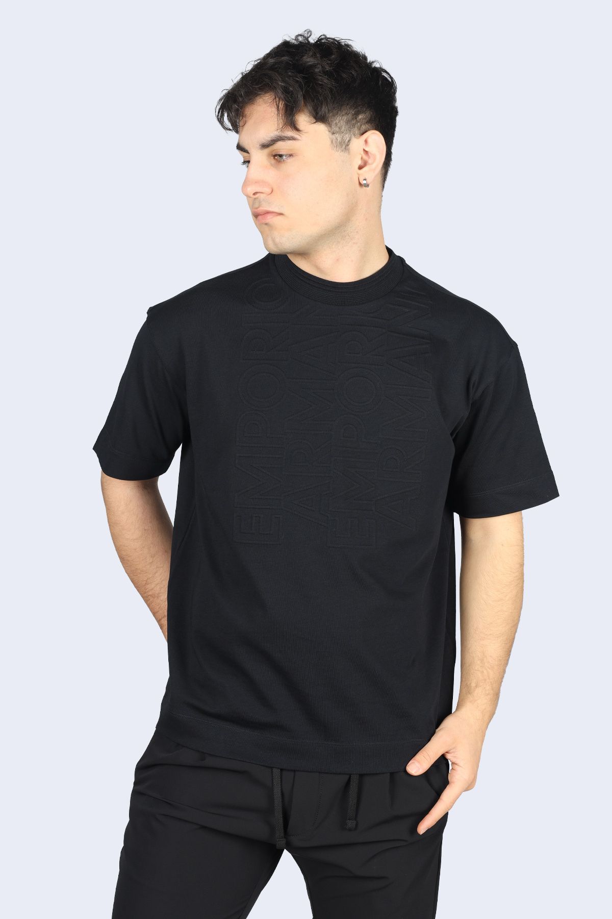 Emporio Armani Erkek Marka Logolu Pamuklu Normal Kalıp Günlük Siyah-Gri T-Shirt 3D1T94 1JWZZ-0963