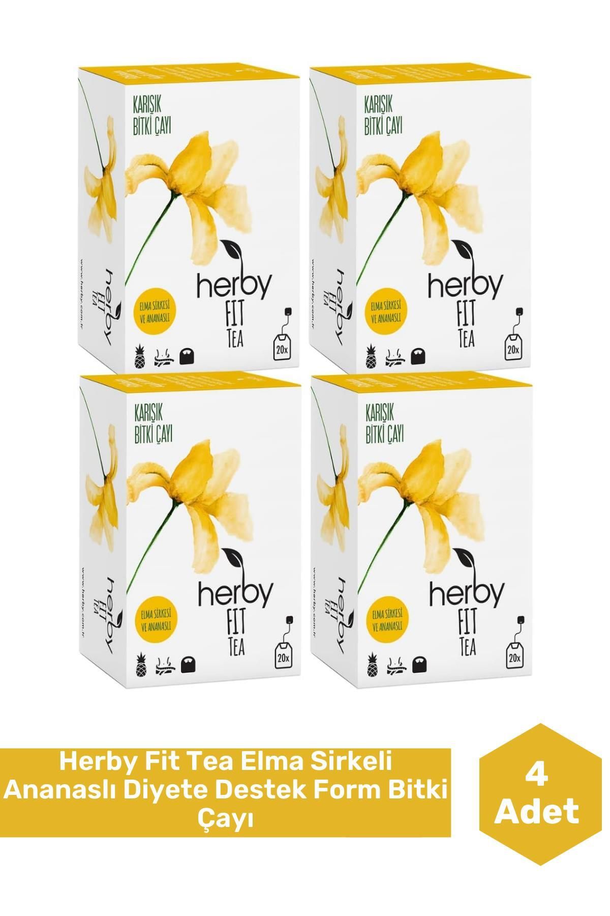 Herby Fit Tea Elma Sirkeli Ananaslı Diyete Destek Form Bitki Çayı, 4'lü Paket