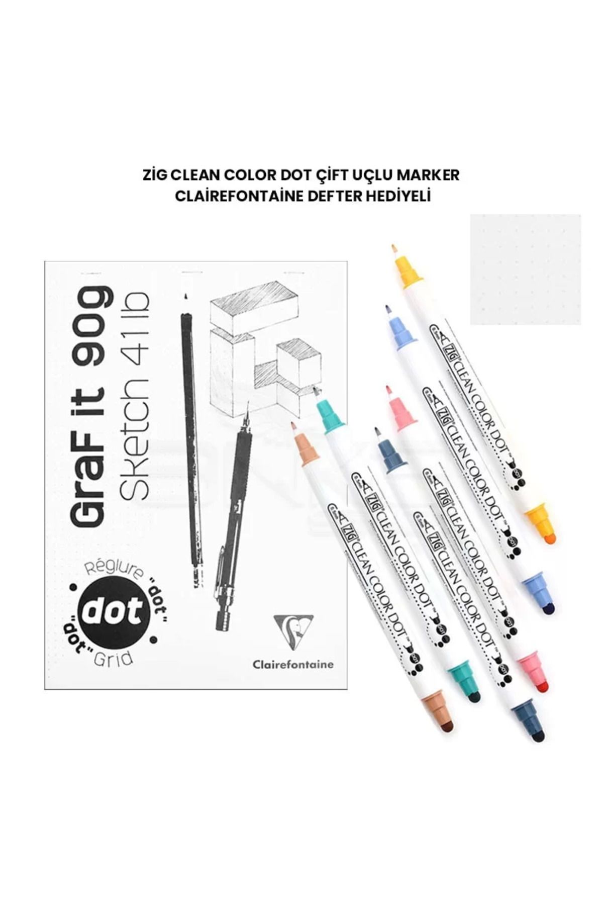 Zig Clean Color Dot Çift Uçlu Marker Clairefontaine Defter Hediyeli