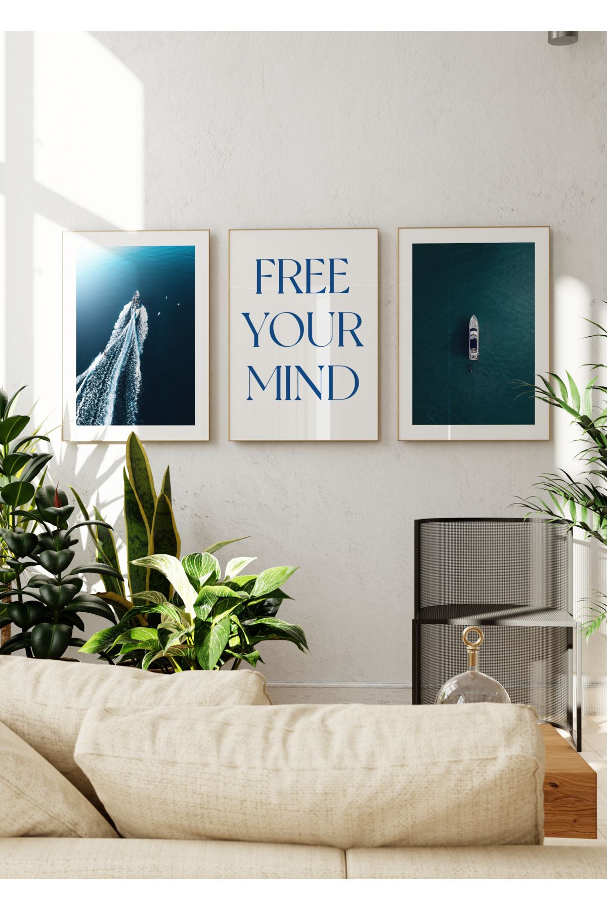 Yaris Note Deniz Fotoğrafları ve Free Your Mind Mavi 3'lü Çerçevesiz Poster Seti