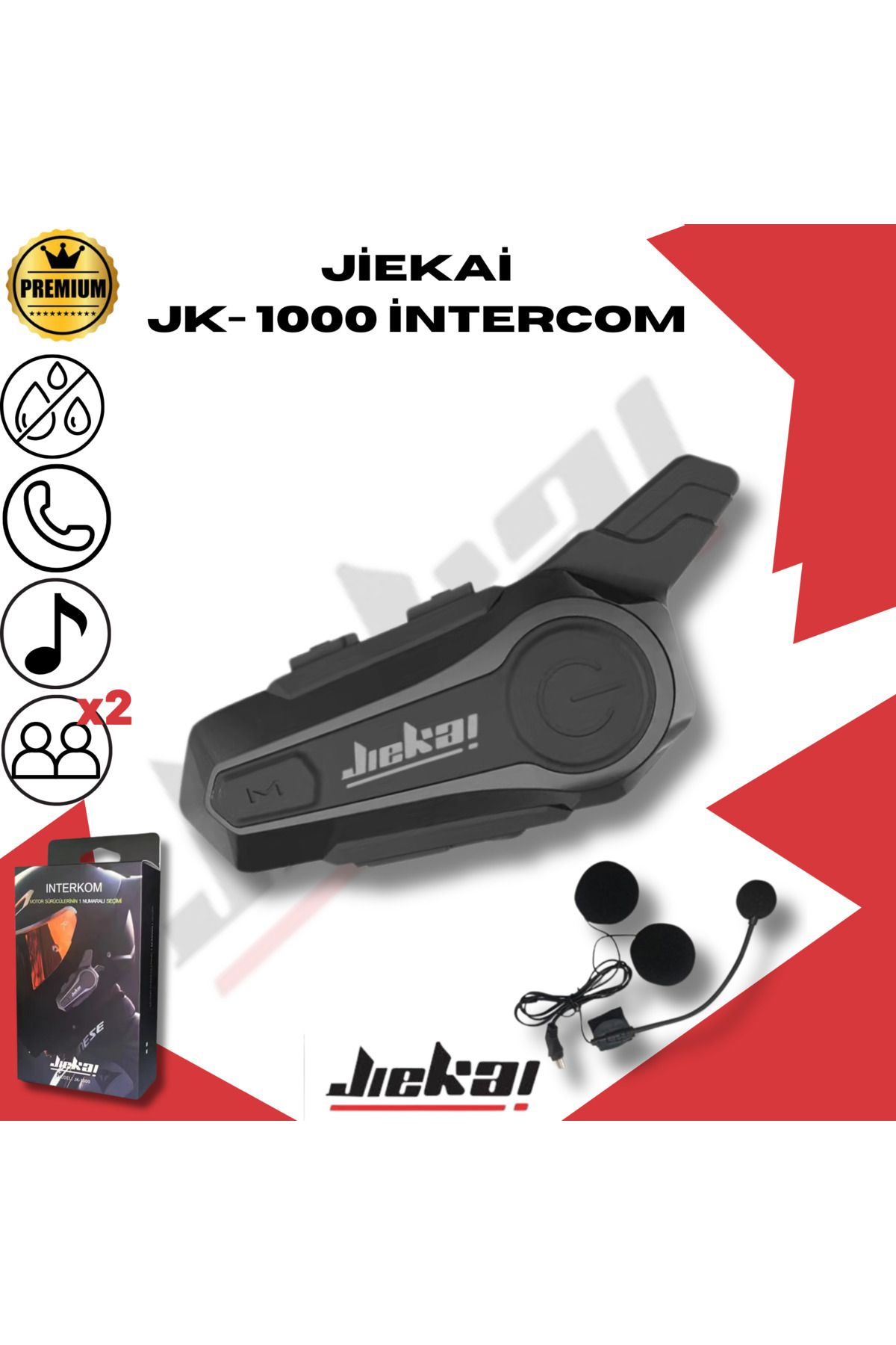 Jiekai JK-1000 JİEKAİ İNTERKOM Motosiklet Kask Kulaklık intercom ( Garantili ) tüm kasklara uyumludur SİYAH