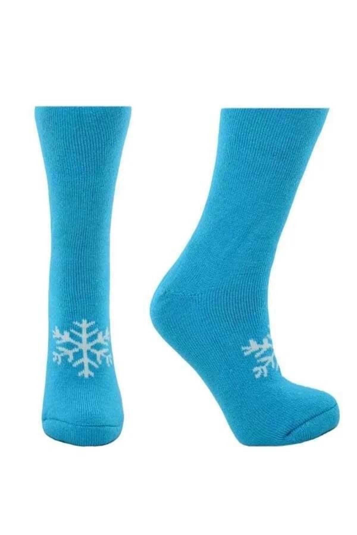 DoDe Flora Kadın Extra Kalın Yünlü Kar Tanesi Desenli Termal Çorap