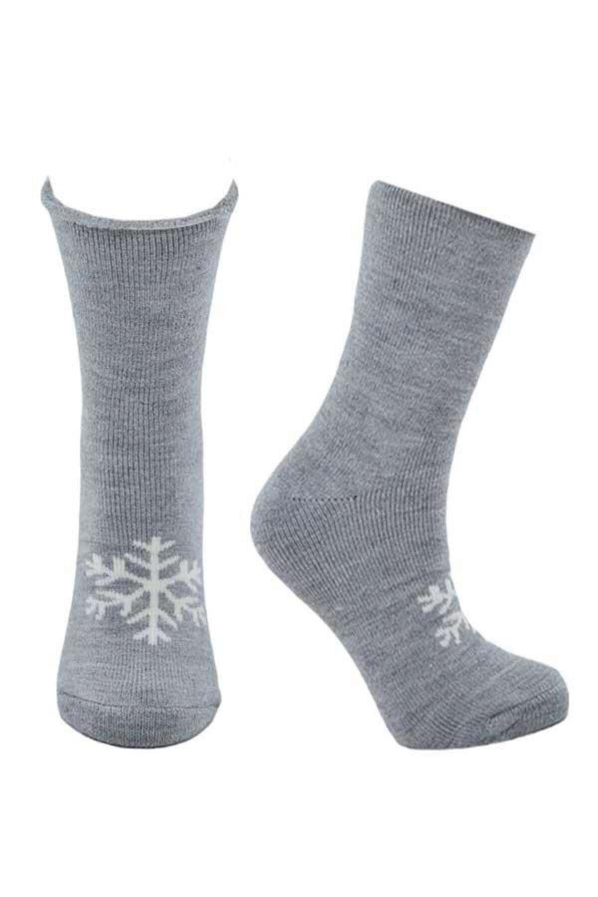 DoDe Flora Kadın Extra Kalın Yünlü Kar Tanesi Desenli Termal Çorap