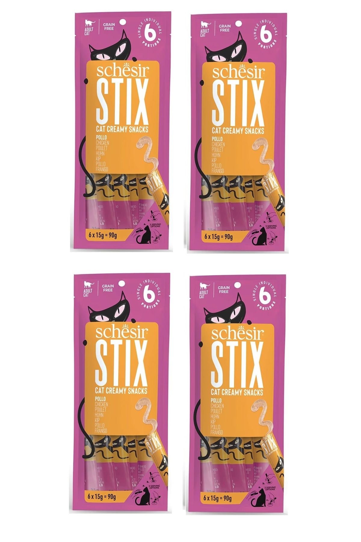 Schesir Stix Tavuklu Krema Kedi Sıvı Ödülü 6 X 15 Gr. 4 Lü Paket