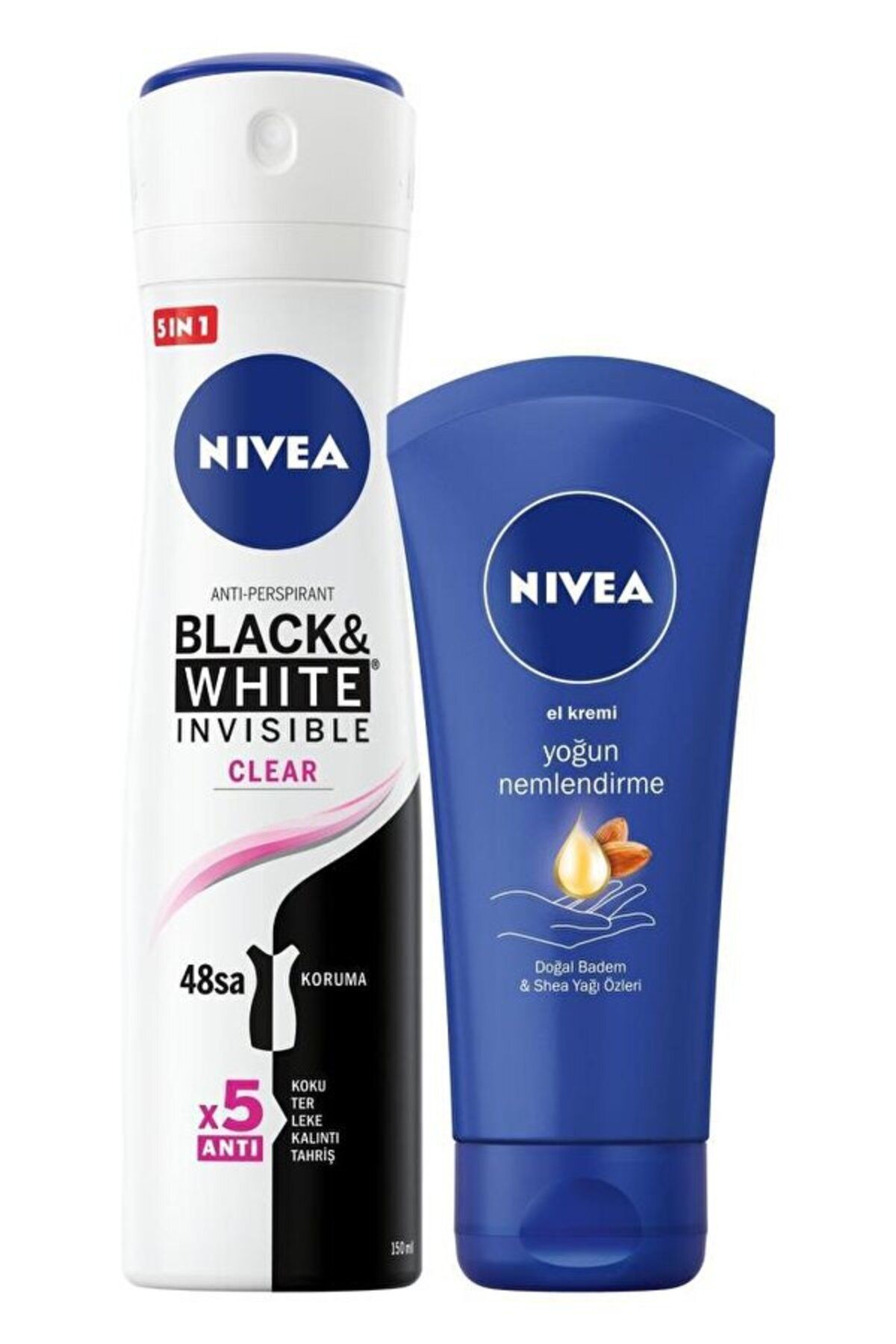 NIVEA Kadın Sprey Deodorant Black&White Invisible Clear 150 ml Ne mlendirici El Bakım Kremi 75 ml