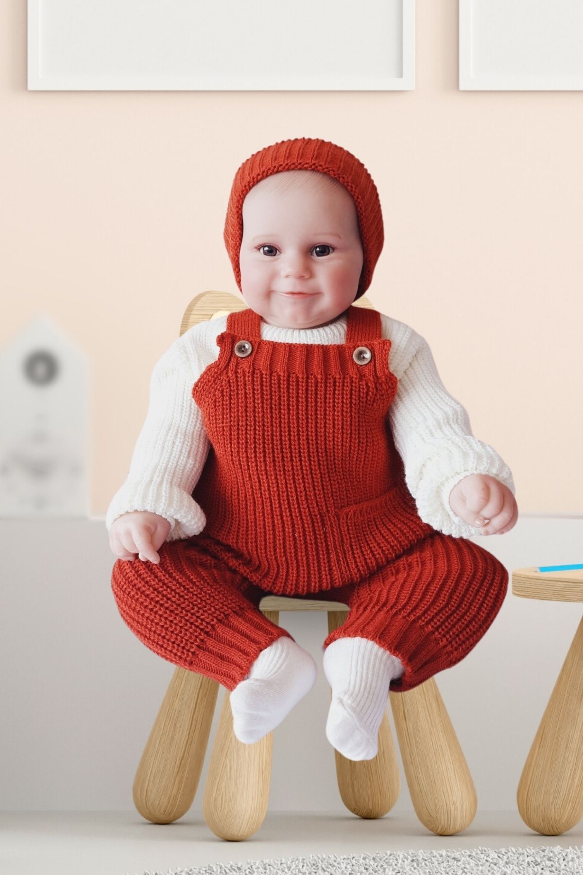 Minytrendy Kız/erkek Bebek Salopet Selanik Örme Düğme Detaylı Şapkalı Triko Yenidoğan Tulum Takımı