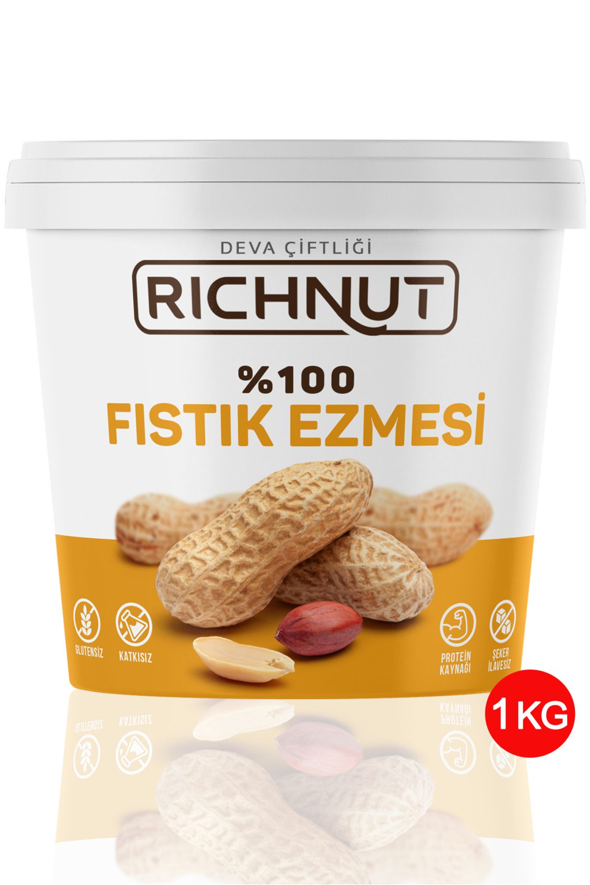 Deva Çiftliği Richnut Şekersiz %100 Saf Doğal Fıstık Ezmesi 1 Kg
