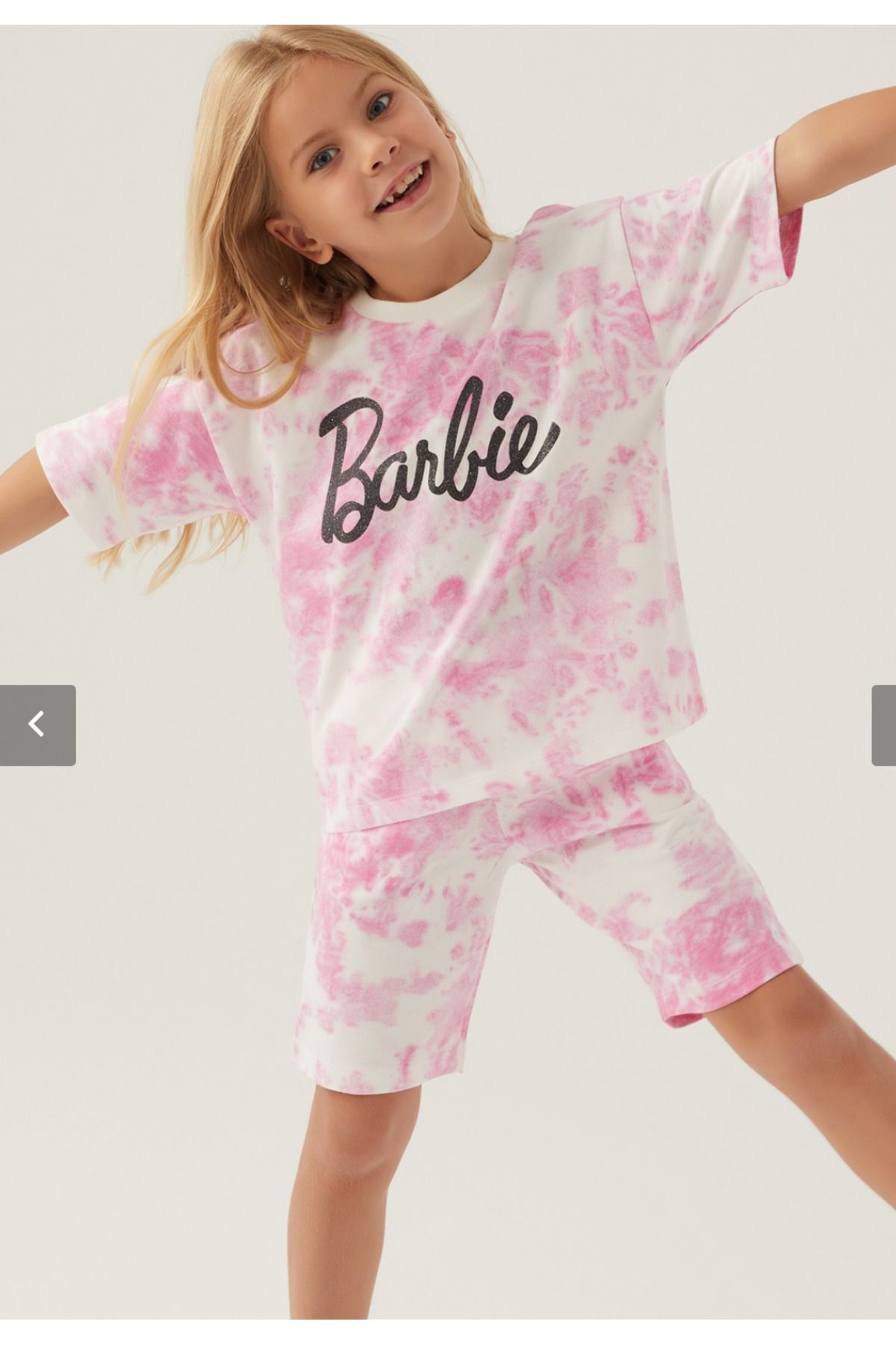 Barbie Kız Çocuk, Lisanslı, Barbie, Pembe, Batik Desenli, 2 İplik, % 100 Pamuk Bermuda Takım