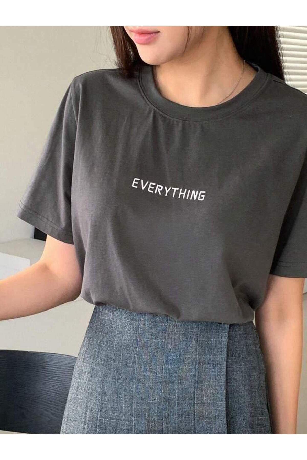 AFROGİYİM Unisex  Everything Dijital Baskılı Oversize T-shirt