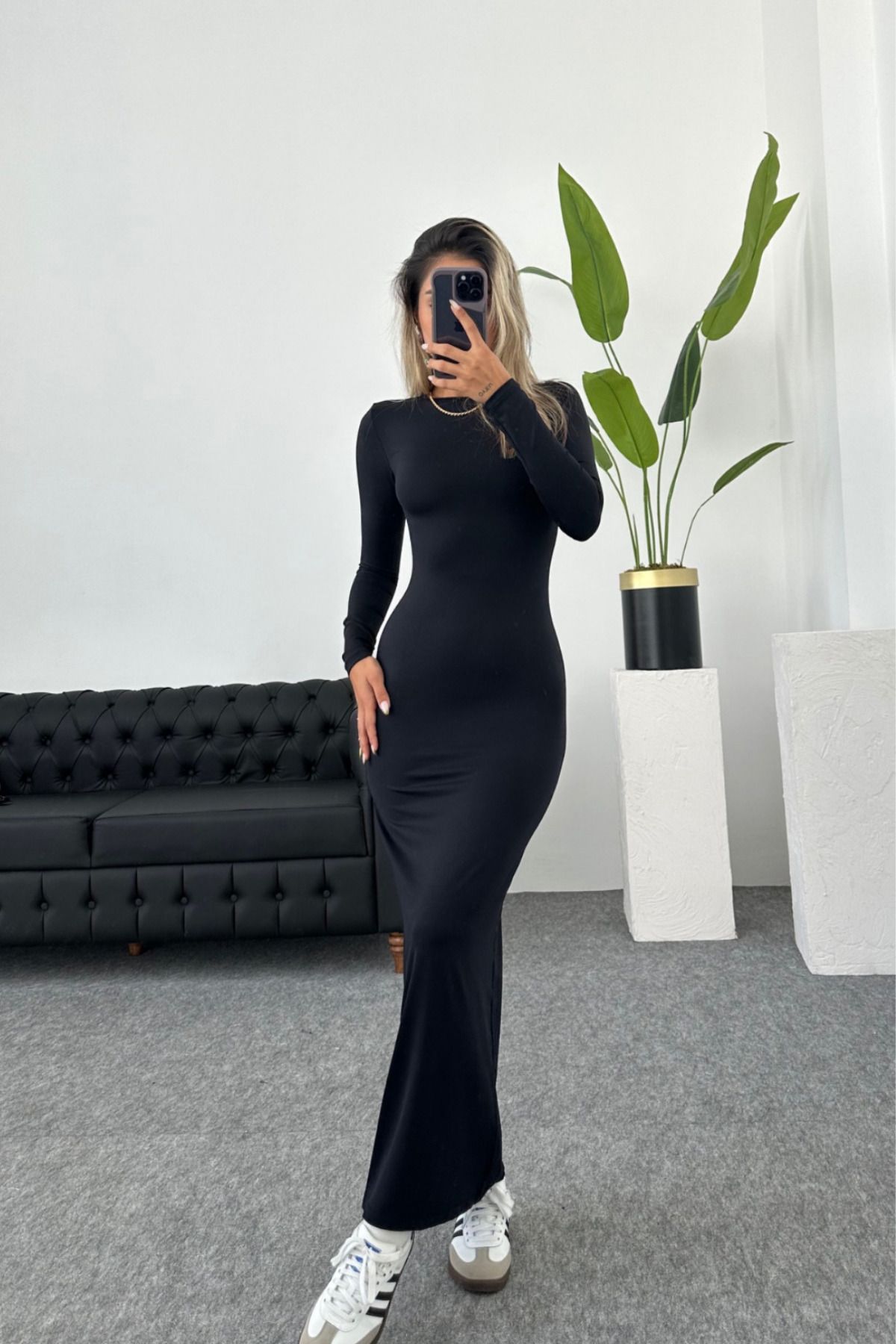 Gugus Trend Kadın Siyah Hailey Uzun Kollu Maxi Elbise