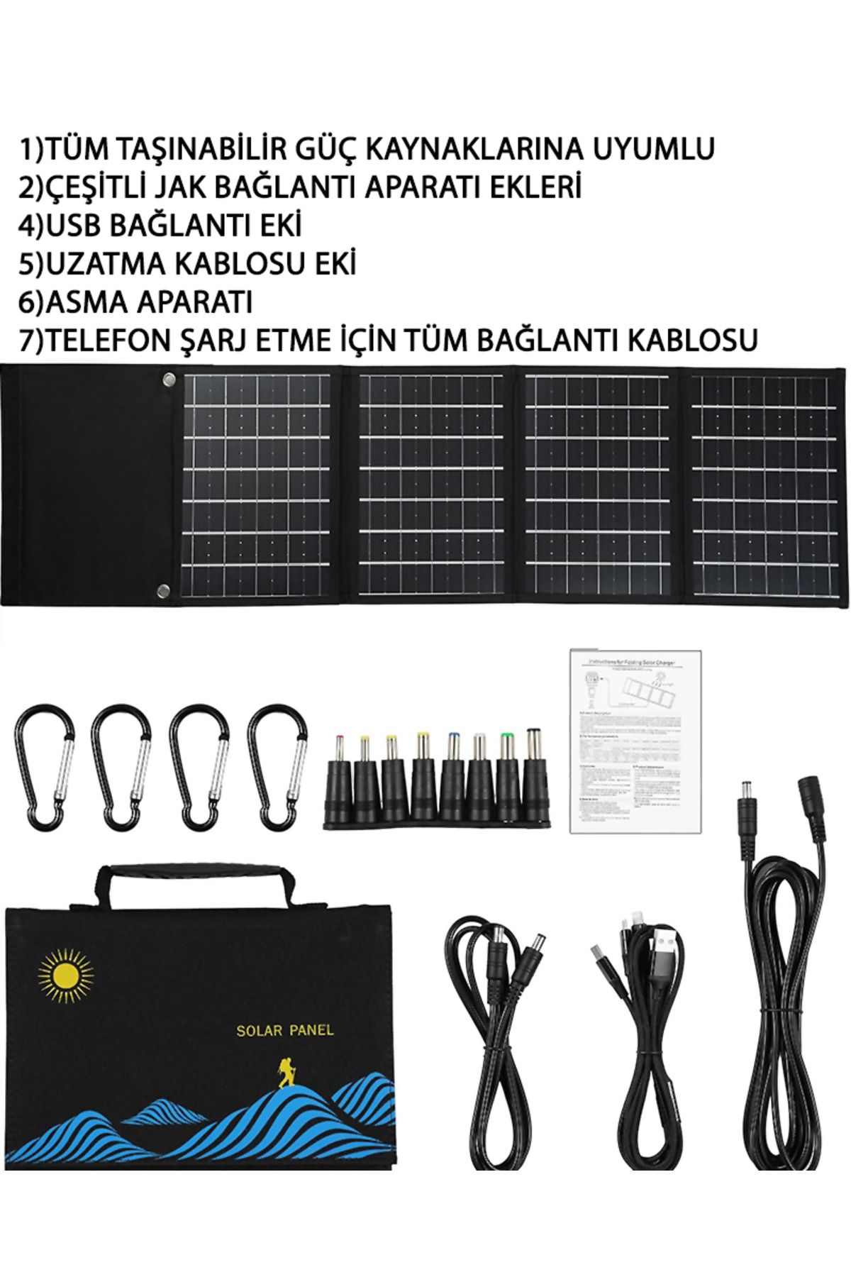 ENERJİTEM Taşınabilir Katlanabilir Çanta Güneş Paneli 30wp+ Tüm kablolar ve jaklar(TÜM GÜÇ KAYNAĞI İLE UYUMLU)