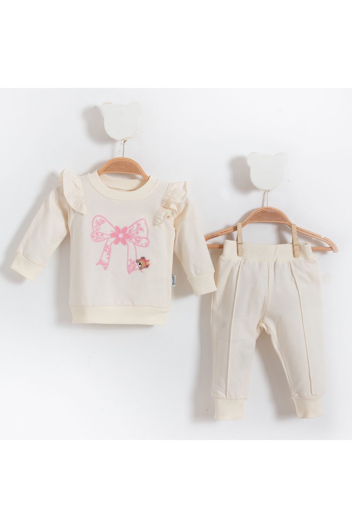 DIDuStore Fırfırlı Kol ve Fantezi Kurdele Desenli Kız Bebek Eşofman Takımı
