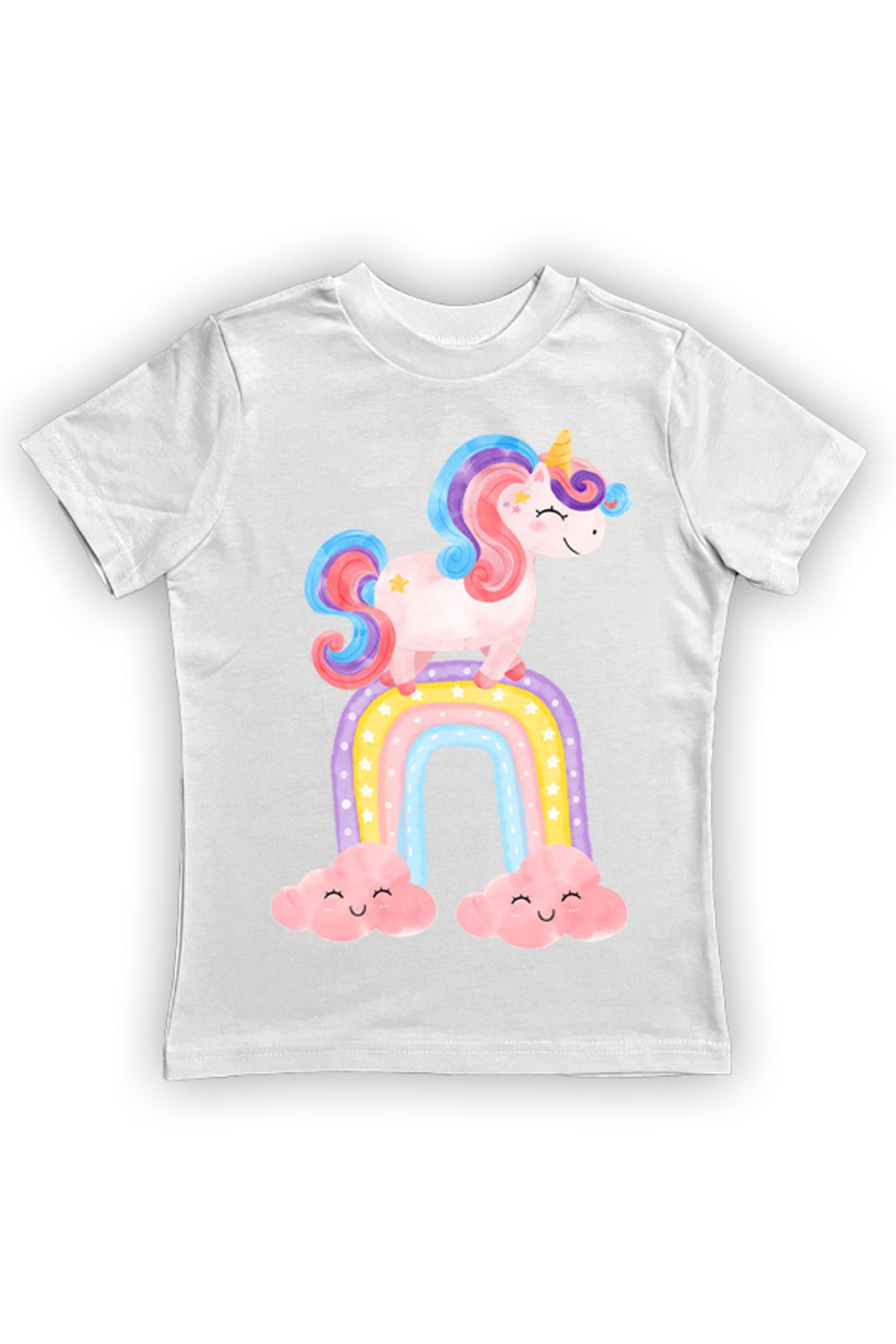 Unicorn baskılı pamuklu penye kumaş yazlık çocuk tişört