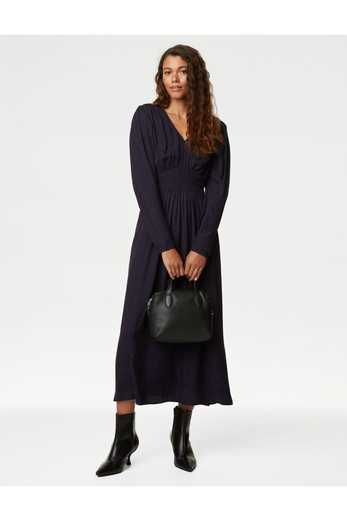 Marks & Spencer Uzun Kollu Midi Saten Elbise