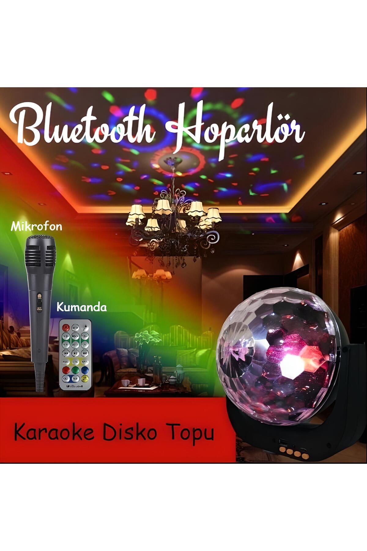 nextbuy Bluetooth Karaoke Mikrofonlu Disko Topu Kumandalı Hoparlör Sese Duyarlı RGB Led Şarjlı Ses Bombası