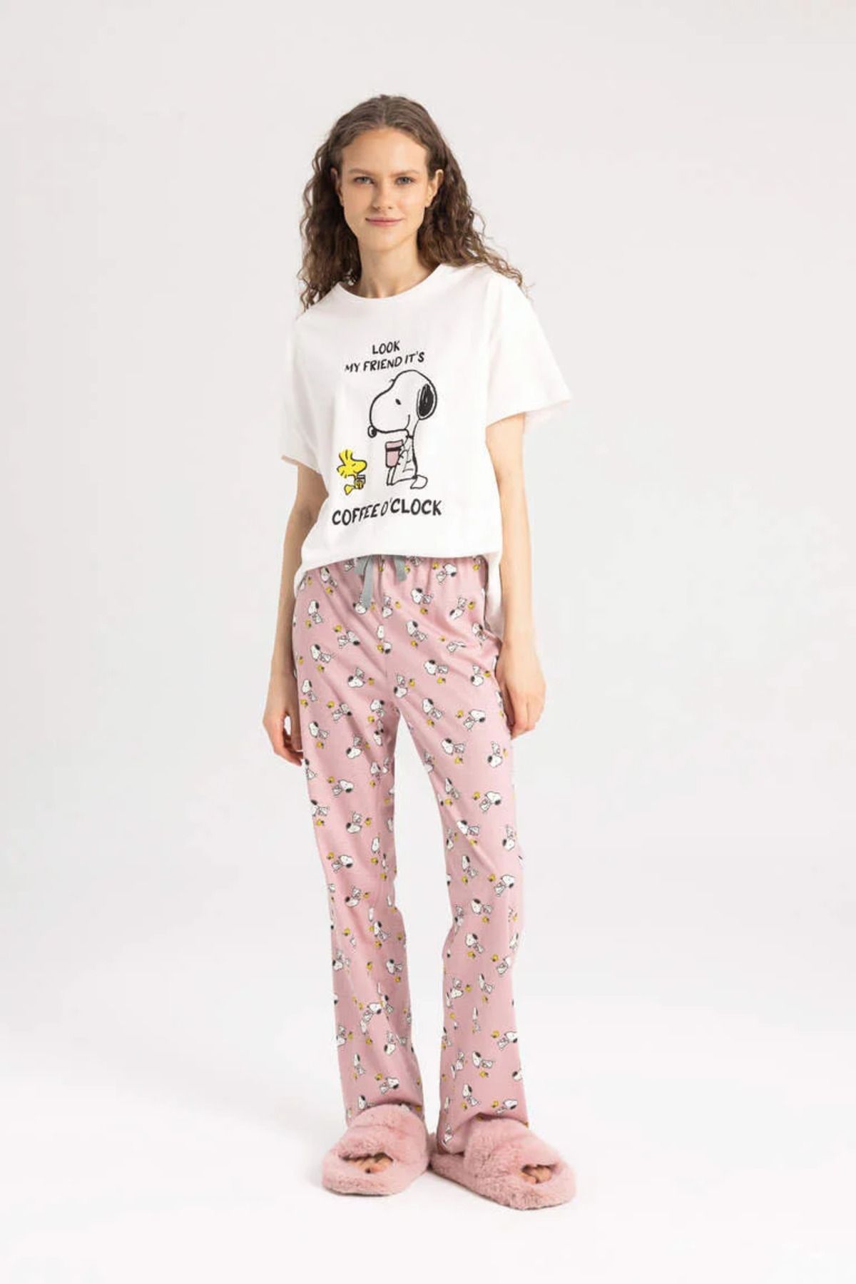 Defacto Fall in Love Snoopy Regular Fit Kısa Kollu Pijama Takımı