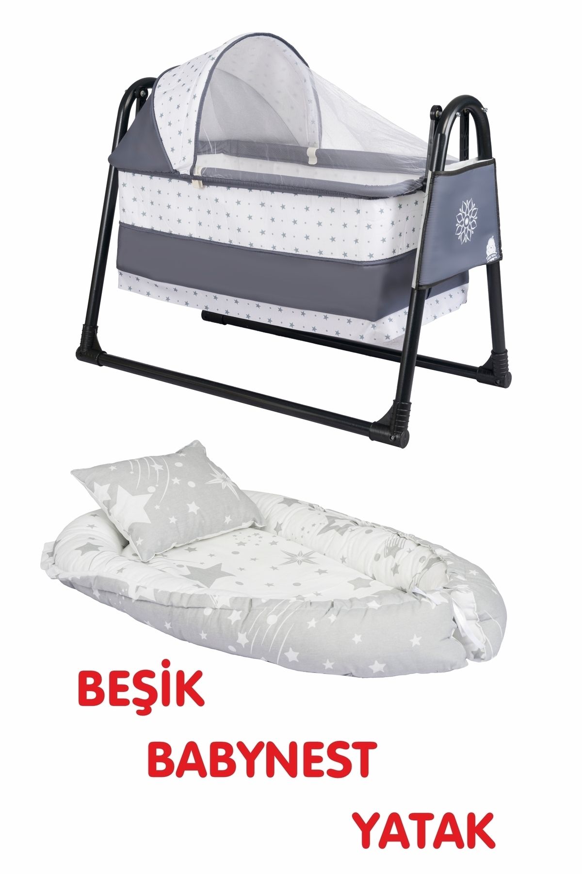 Özbay Btrend Babynest Yatak Ve Yastık+ Cep Hediyeli Sallanır Sepet Beşik Bebek Beşiği Hamak 2 li Set