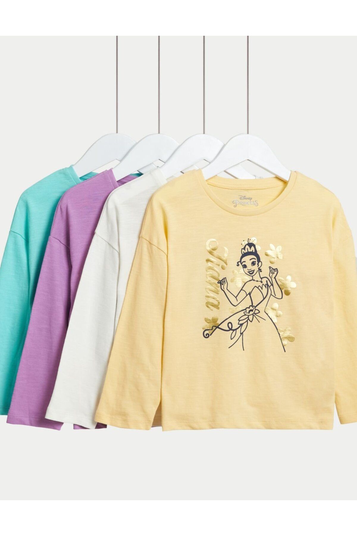 Marks & Spencer Saf Pamuklu 4'lü Disney Princess™ T-Shirt (2-7 Yaş)