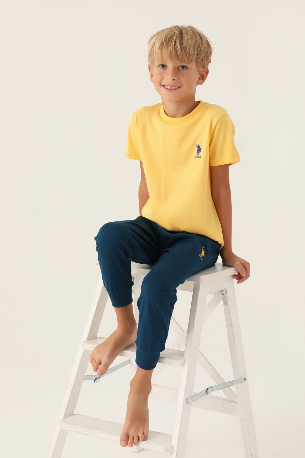 U.S. Polo Assn. U.S. Polo Assn Lisanslı Palm Tree Sarı Erkek Çocuk Pijama Takımı