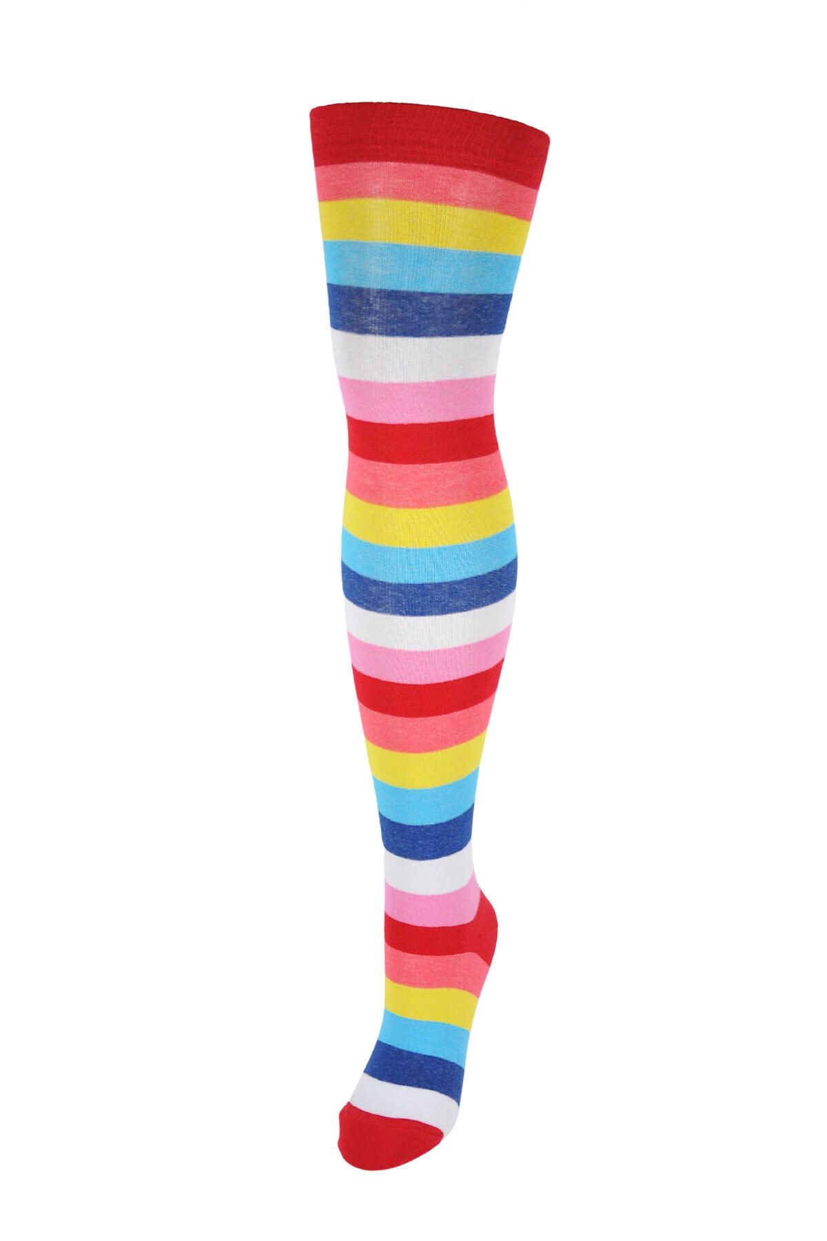 Design Socks Kadın Açık Renkli Çizgili Pamuklu Diz Üstü Kadın Çorap -