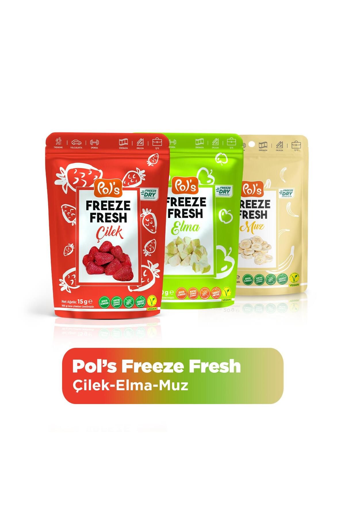 Pol's Pol’s Freeze Fresh Çilek 15 G X 1 Adet, Elma 15 G X 1 Adet, Muz 20 G X 1 Adet Freeze Dry Dondurulara