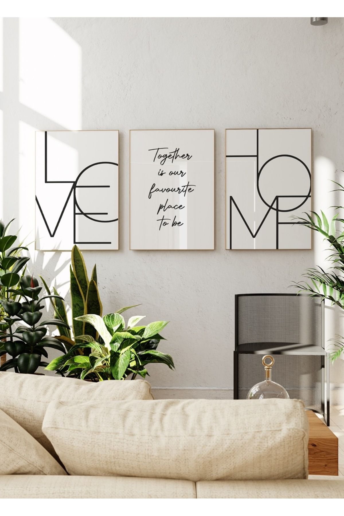 Yaris Note Love, Home, Together Siyah Beyaz 3'lü Çerçevesiz Poster Seti