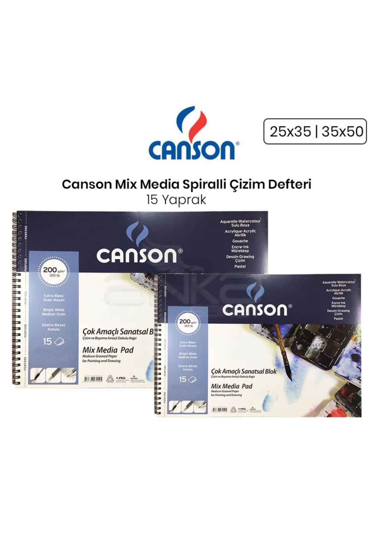 Canson Mix Media Spiralli Çizim Defteri 15 Yaprak 200g