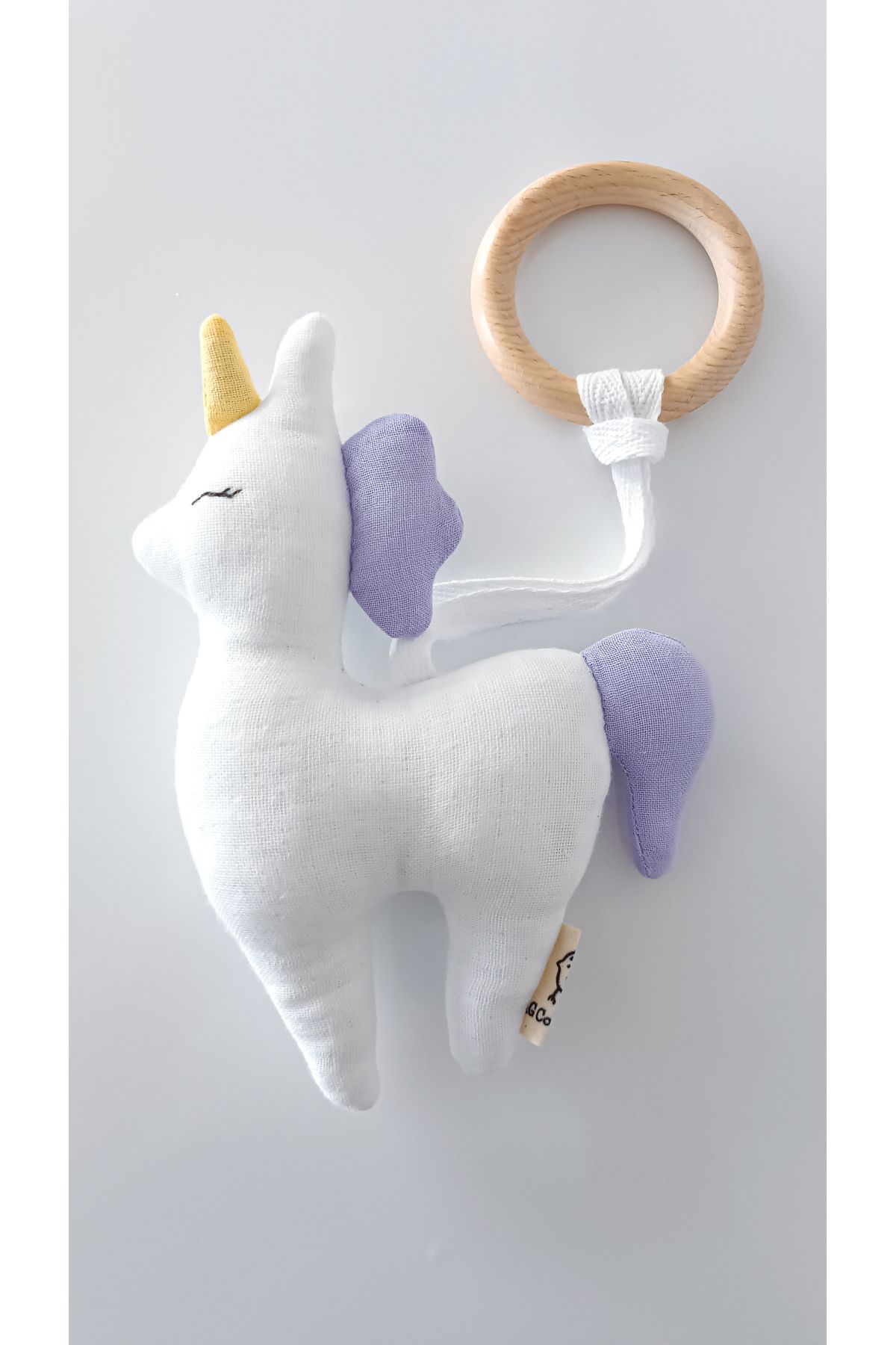 O&G Collection Unicorn %100 Pamuklu Organik 4 Katlı Multi Müslin Ahşap Diş Kaşıyıcı Oyuncak / Bebek Odası Dekor