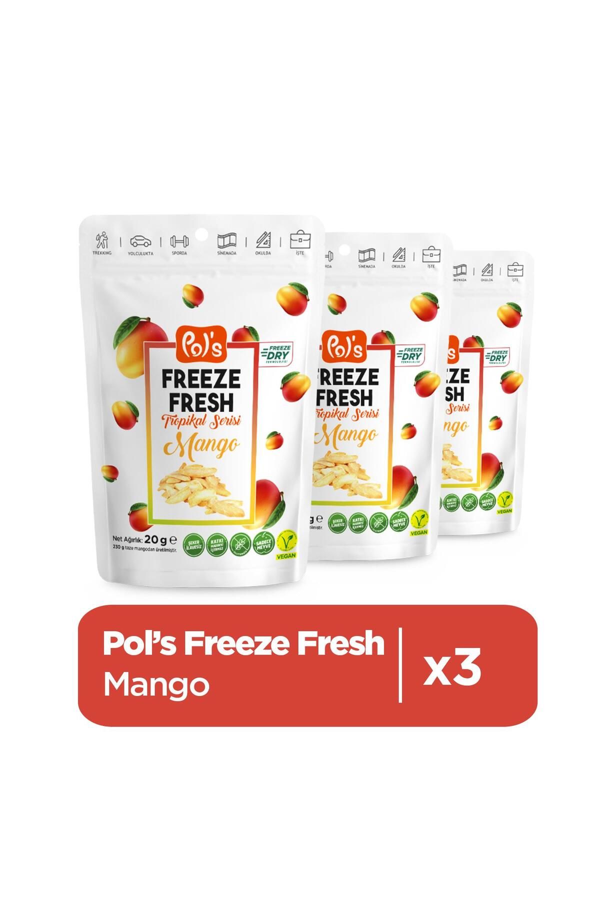 Pol's Freeze Fresh Mango 20 gr X3 Adet Freeze Dry Dondurularak Kurutulmuş Meyve
