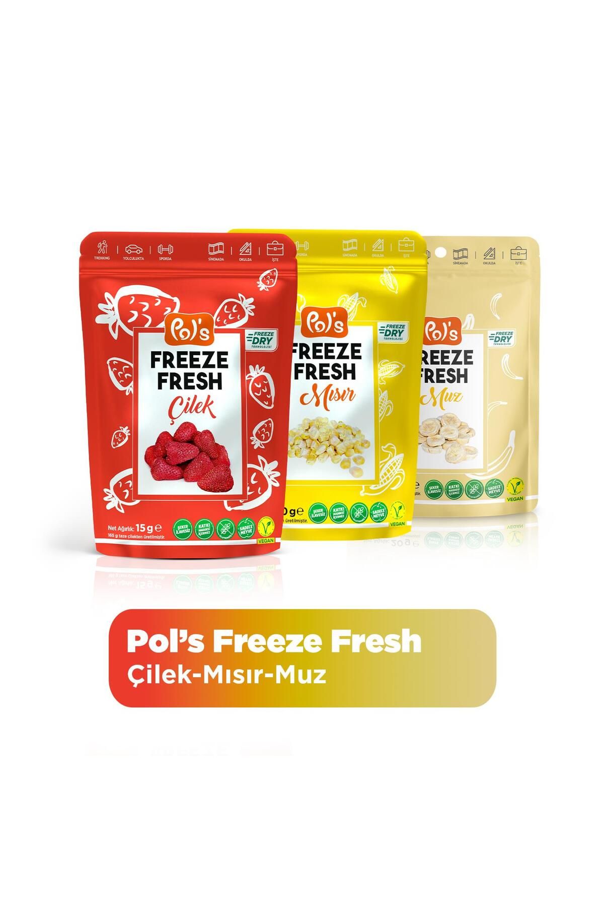 Pol's Pol’s Freeze Fresh Çilek 15 G X 1 Adet, Muz 20 G X 1 Adet ,mısır 25 G X 1 Adet Freeze Dry Dondurular