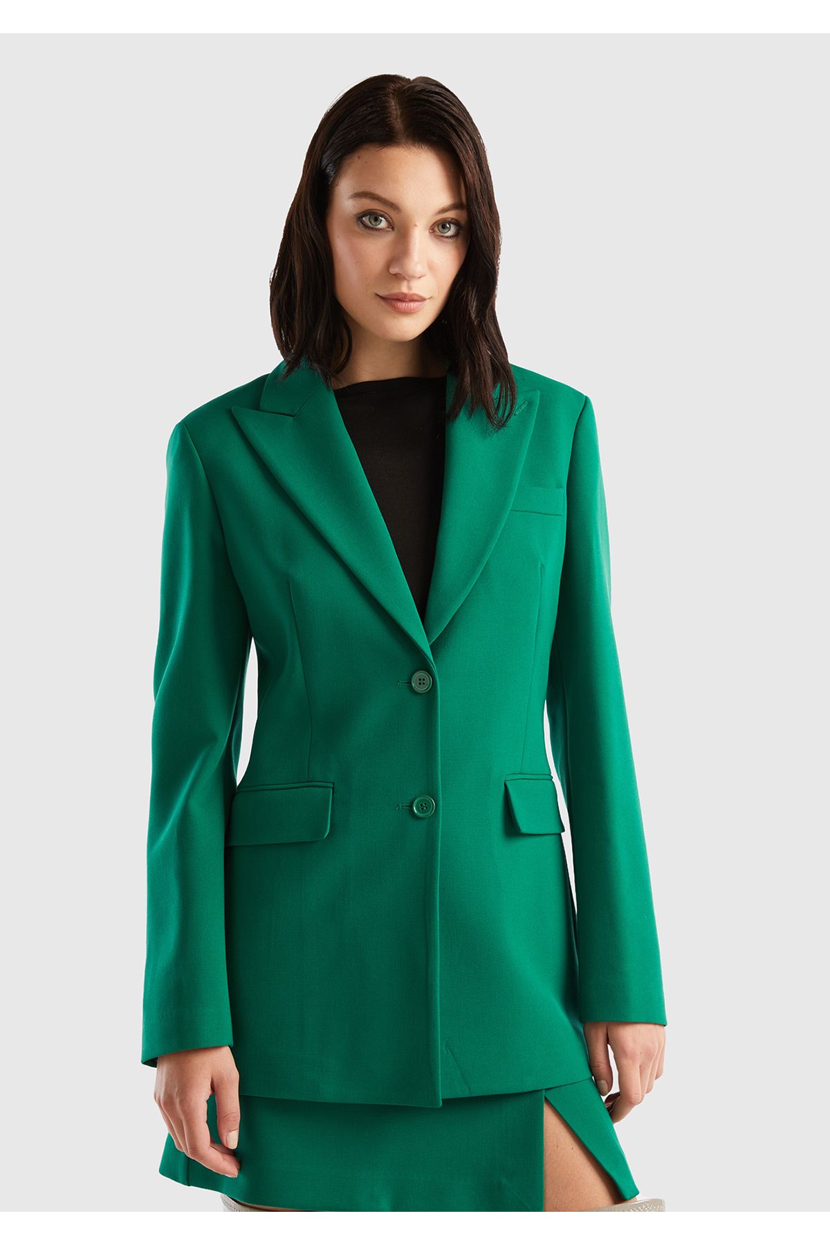 United Colors of Benetton Kadın Yeşil Çift Düğmeli Ceket