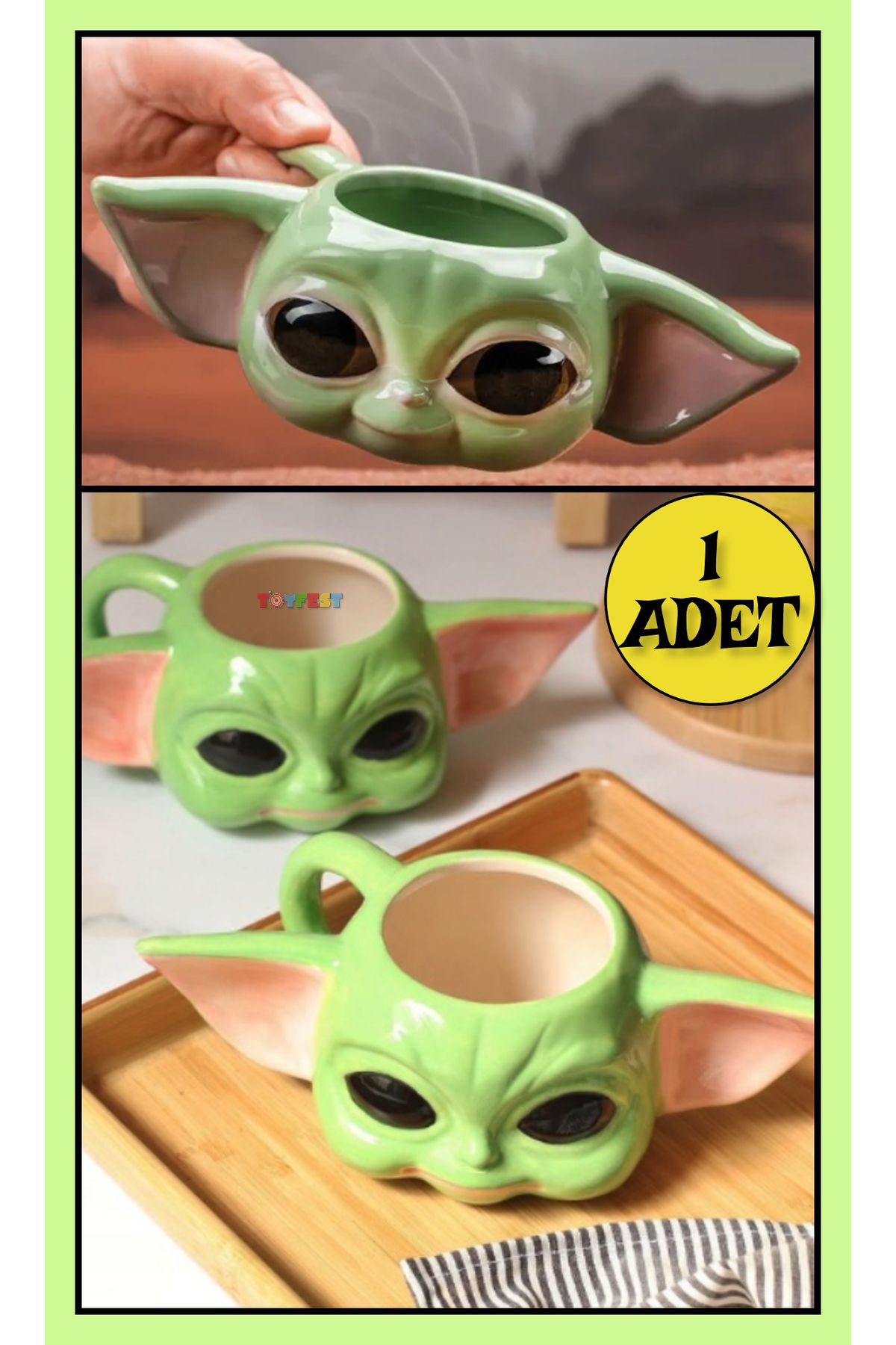 TOYFEST Star Wars Mandalorian The Child Grogu Baby Yoda Figürlü 3 Boyutlu Porselen Kupa Mug Kahve Bardak