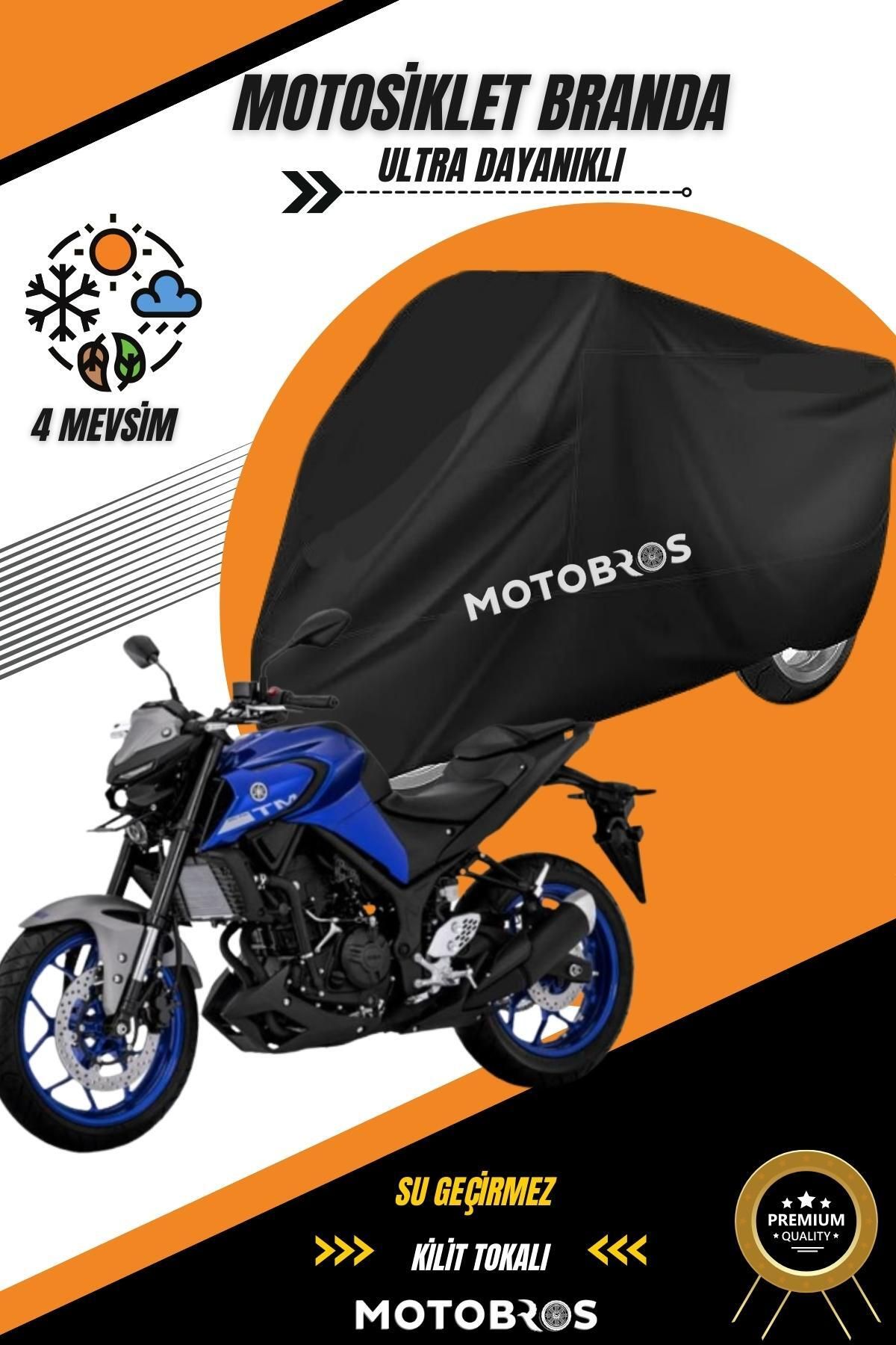 Motobros Yamaha Mt25 Siyah Su Geçirmez ve Dayanıklı Motosiklet Brandası (EN KALIN) Kumaş Ömürlük Kullanım