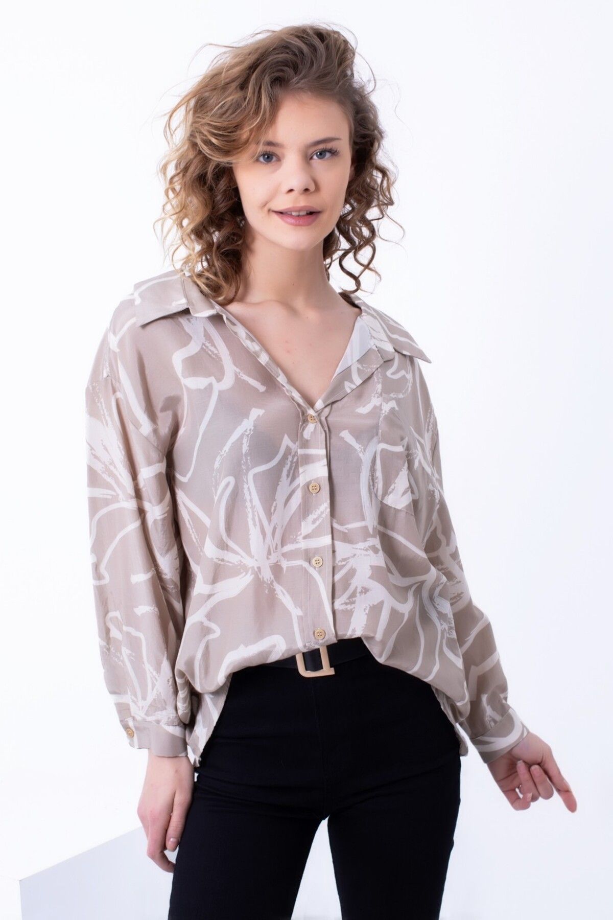 Cliche Kadın, Desenli Oversize Gömlek.