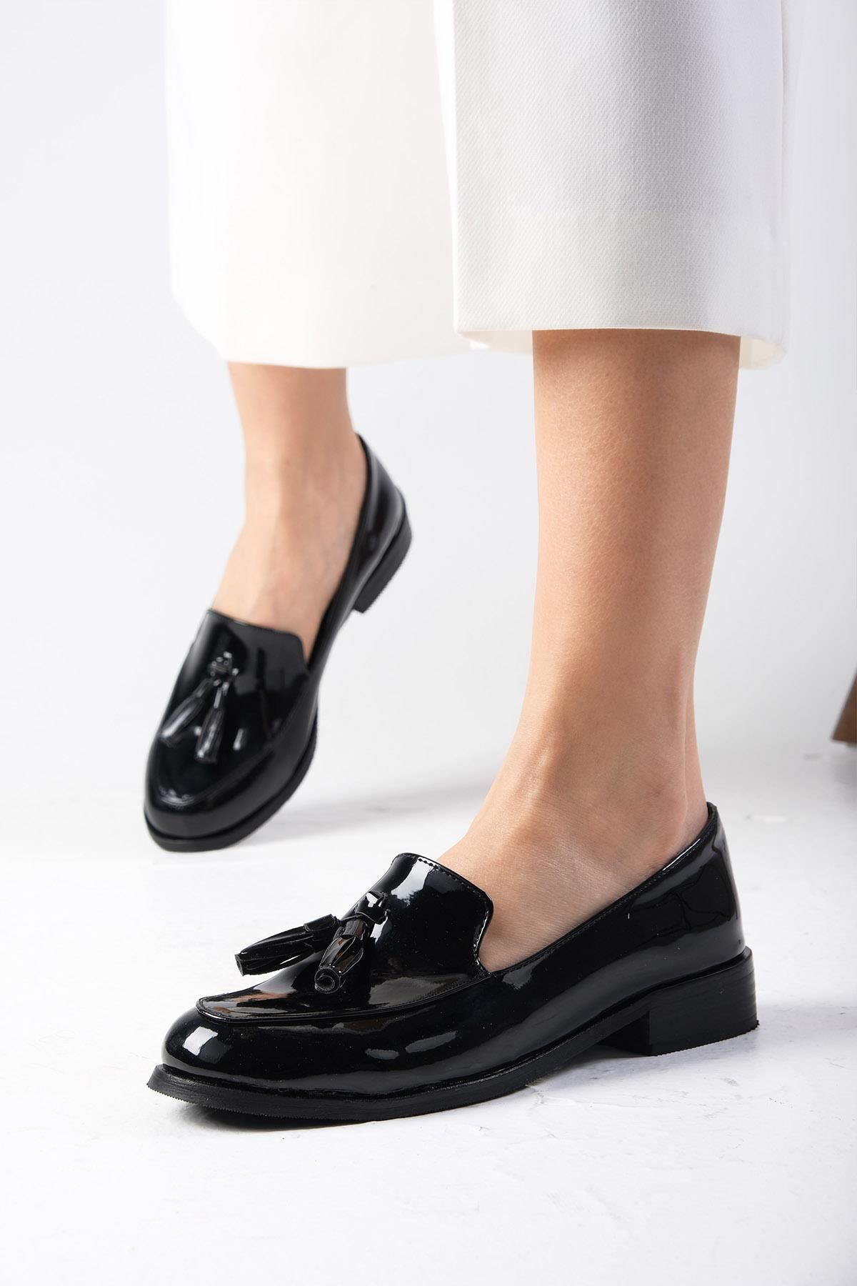 Mio Gusto Iris Siyah Renk Rugan Kadın Oxford Günlük Düz Ayakkabı