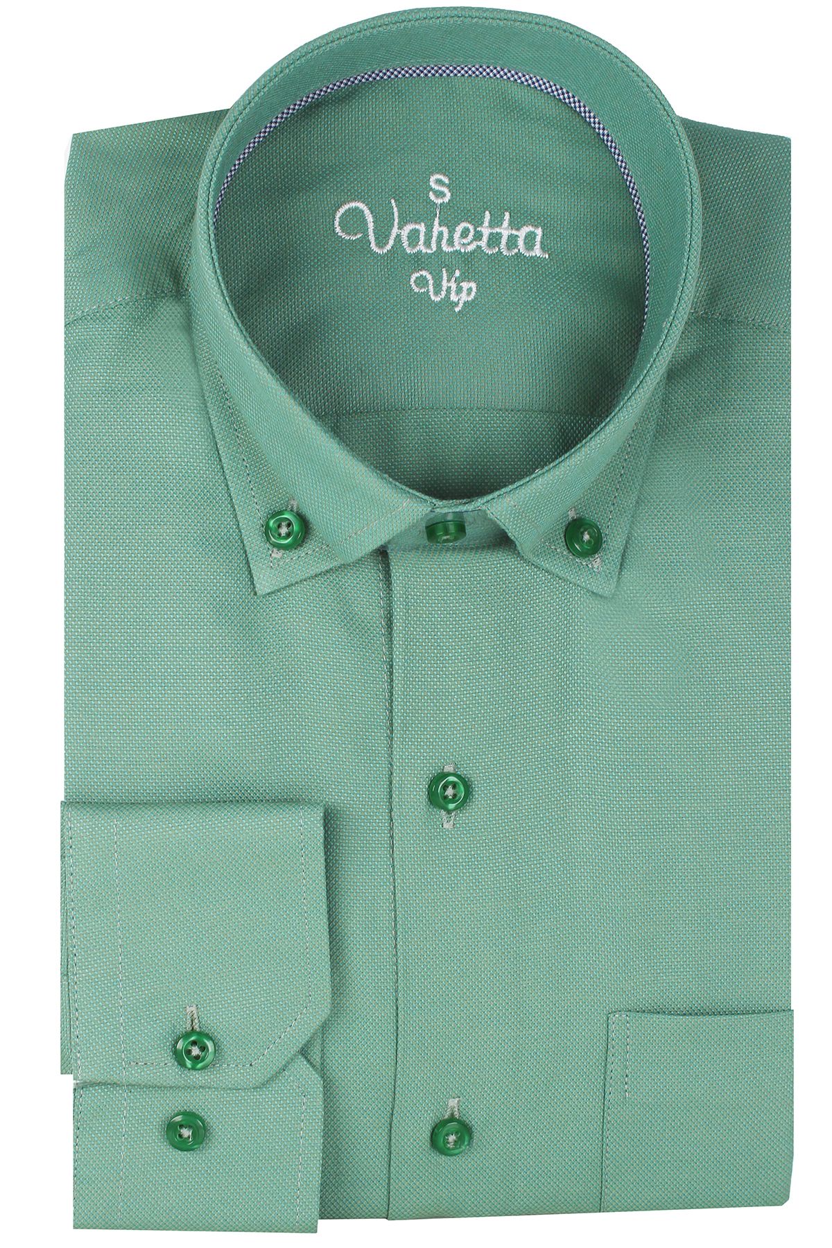 Varetta Erkek Pastel Yeşil Cepli Klasik Kesim Pamuklu Oxford Kumaş Uzun Kollu Gömlek