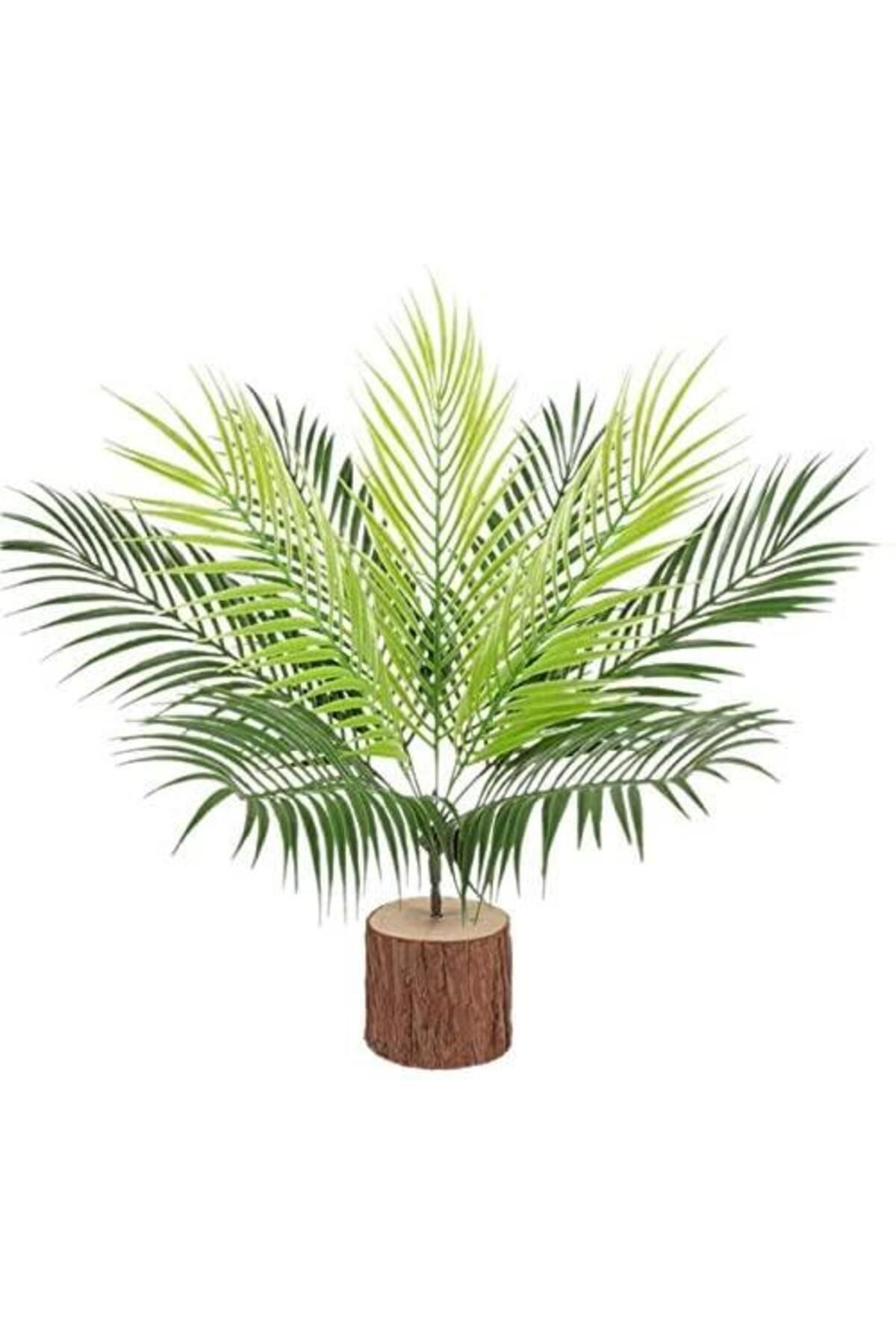 Nettenevime Yapay Çiçek 9 Dallı Areka Ahşap Kütük Saksılı Palmiye Ağacı Salon Bitkisi 45 Cm