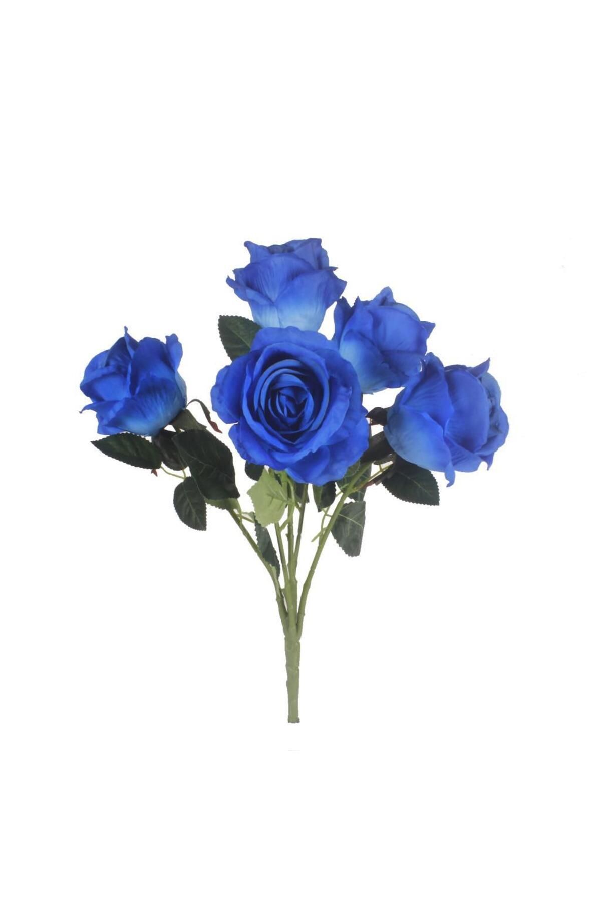 Nettenevime Yapay Çiçek Gül Demeti 45 Cm 5 Kafa Mavi