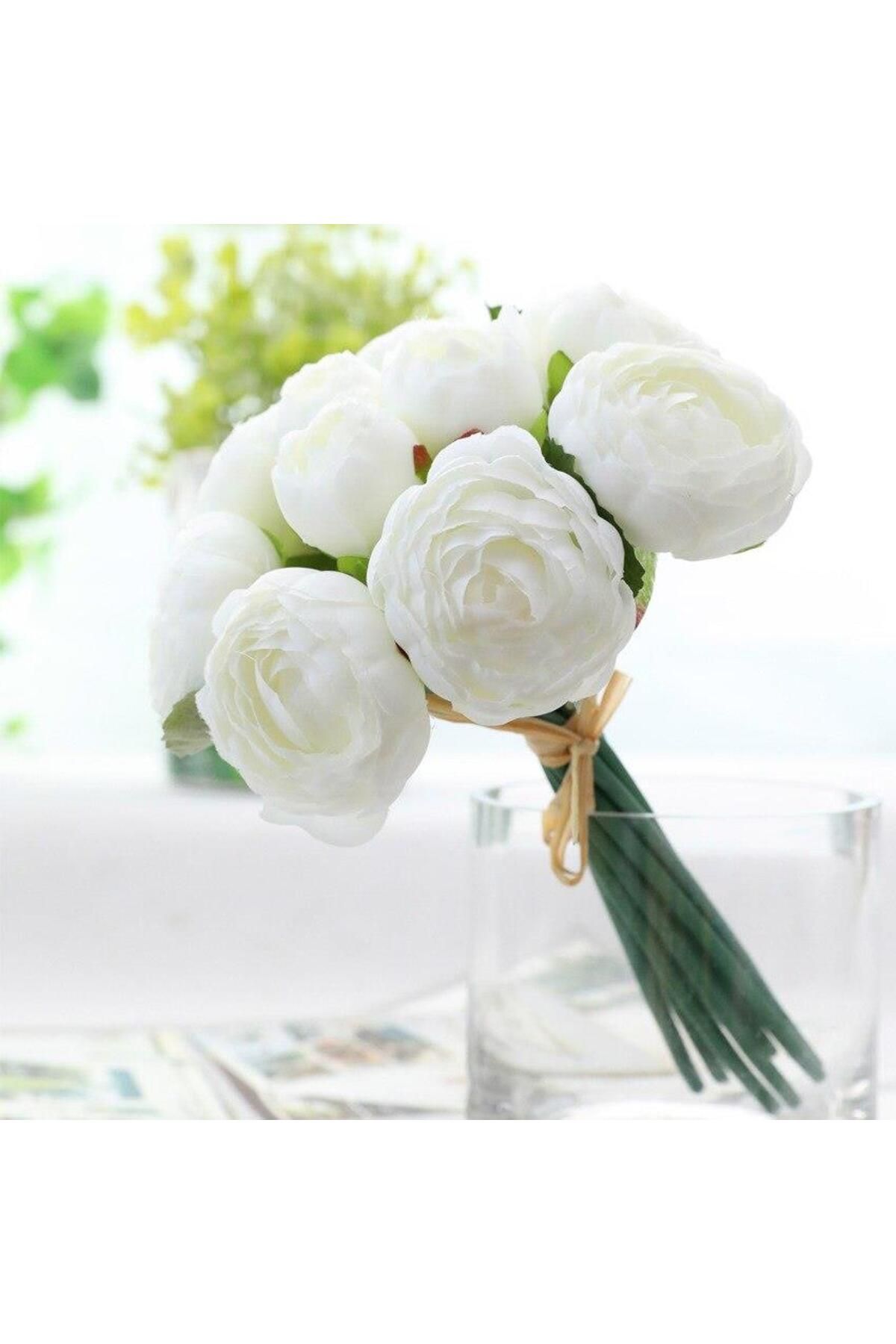Nettenevime Yapay Çiçek 10lu Beyaz Şakayık Demeti Erengül Gelin Buketi Çiçeği