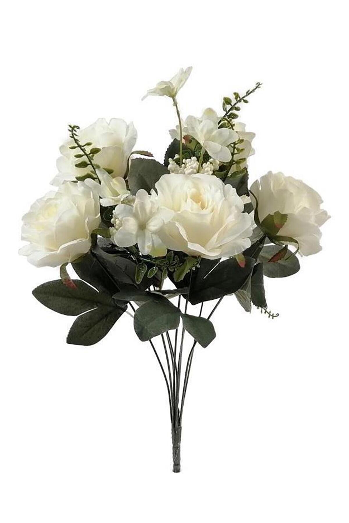 Nettenevime Yapay Çiçek Büyük Demet 6 Kafalı Gül Demeti Ve Cipsolu Beyaz