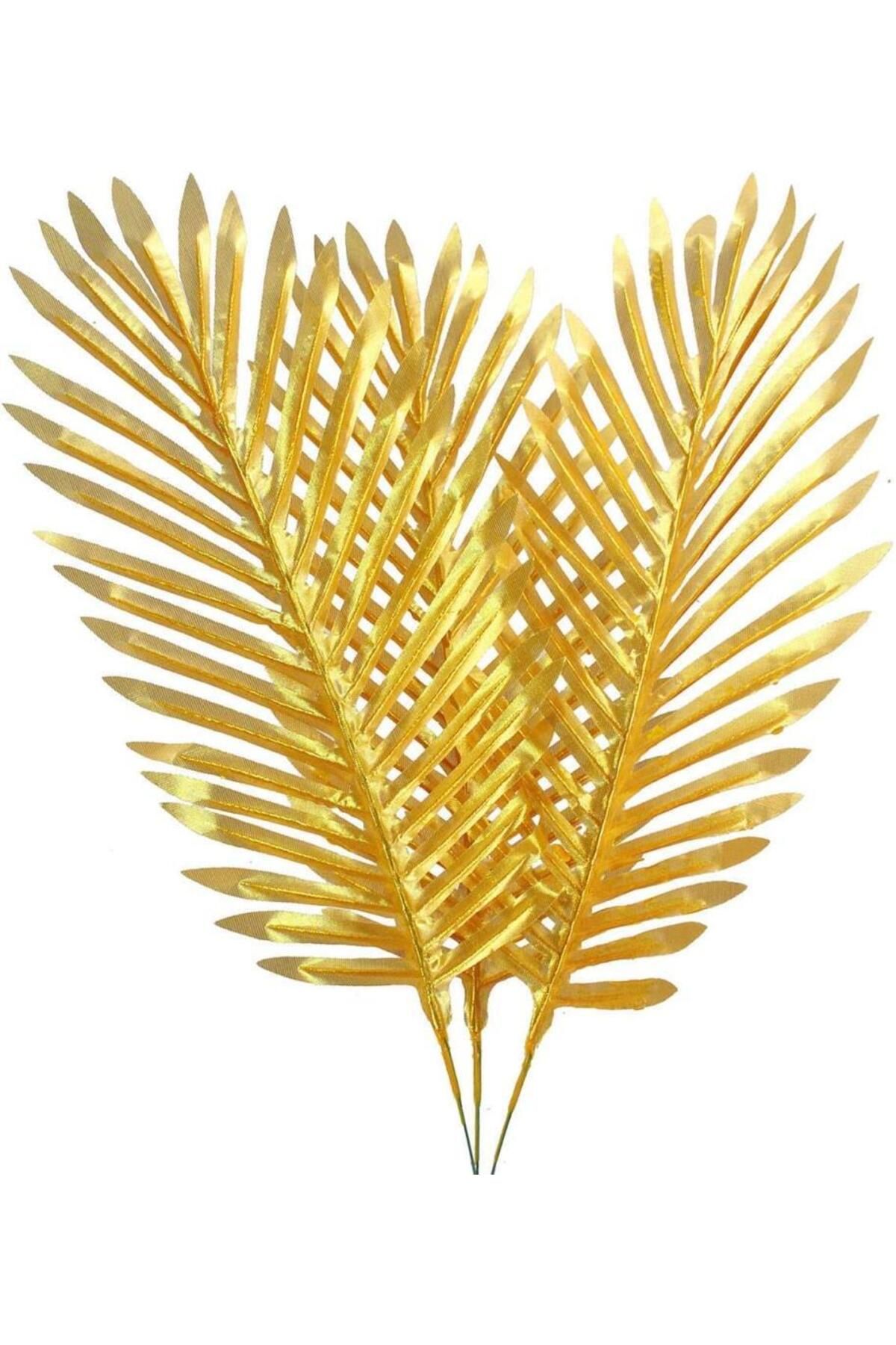 Nettenevime Yapay Çiçek Palmiye Yaprağı Altın Gold Renk 3 Adet Yapay Yaprak