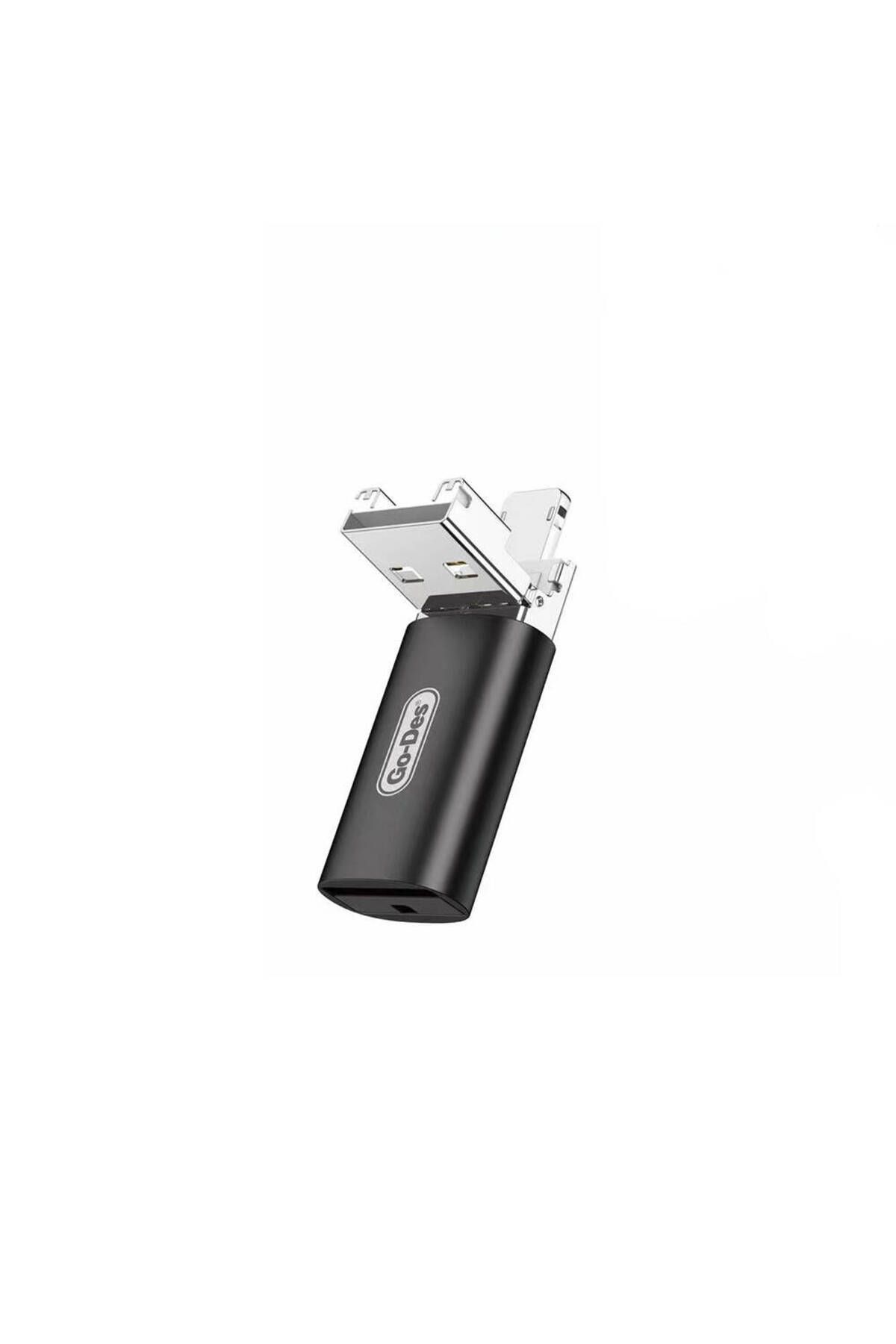 Go-Des Go Des GD-CT190 TF Kart to USB-A ve Lightning 2in1 OTG Hafıza Kart Okuyucu Uyumlu