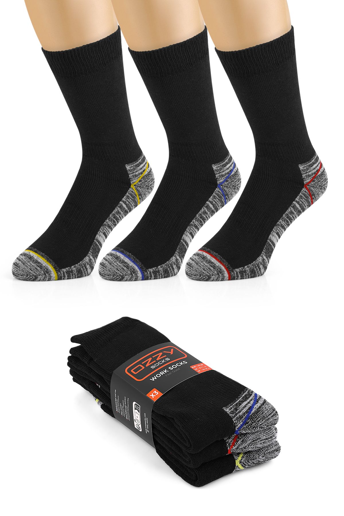 Ozzy Socks 3 Çift Erkek Dayanıklı,Koruyucu ve Topuk Burun Kalın İşçi Çorabı