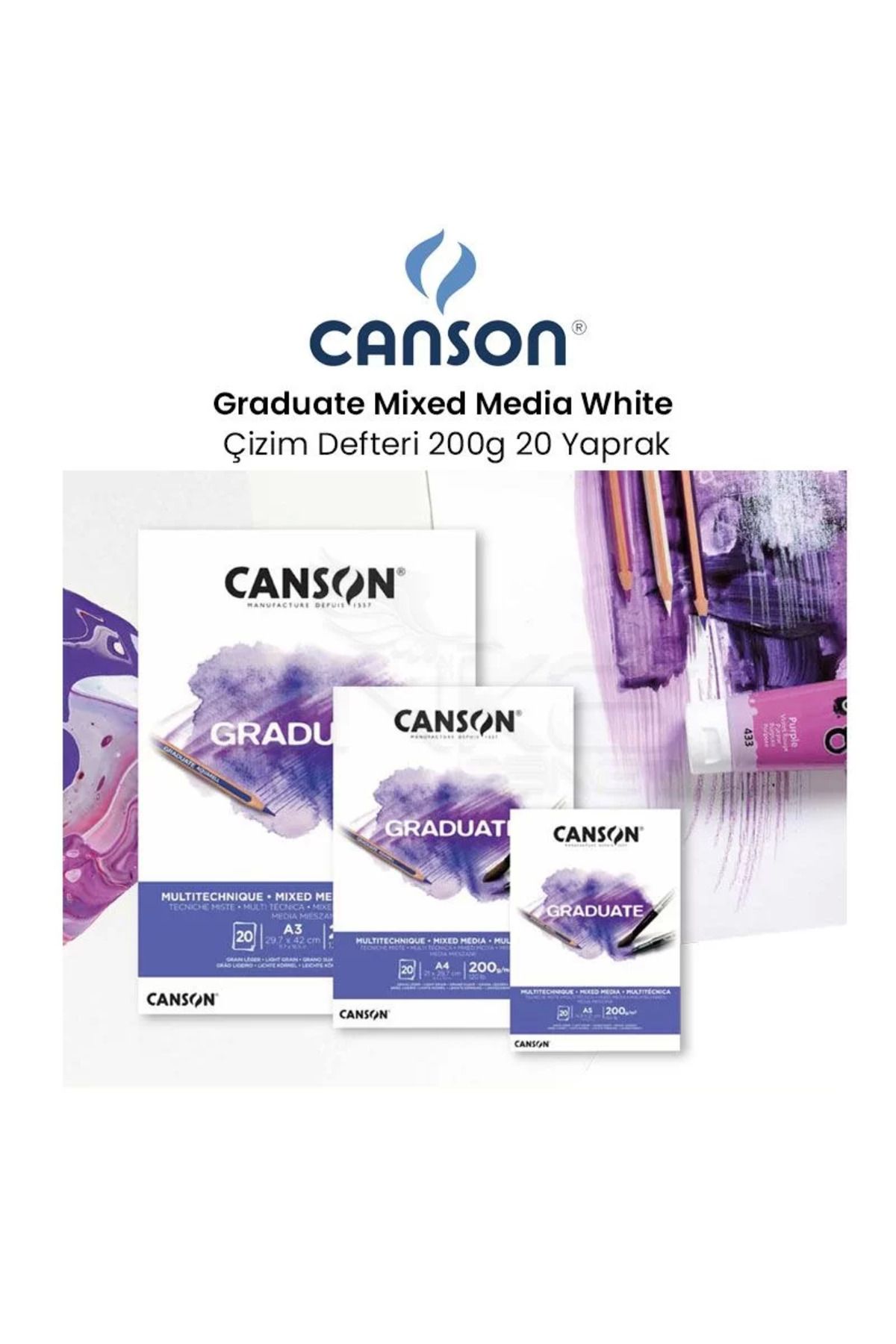 Canson Graduate Mixed Media White Çizim Defteri 200g 20 Yaprak