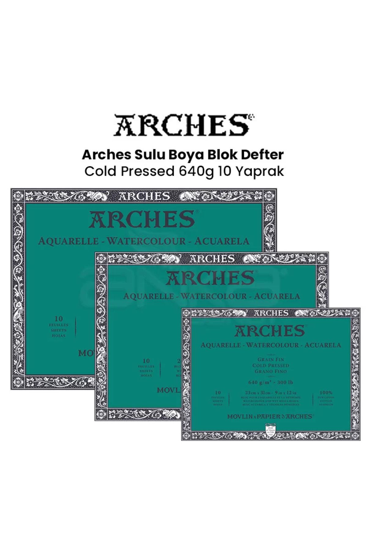 Arches Sulu Boya Blok Defter Cold Pressed 640g 10 Yaprak