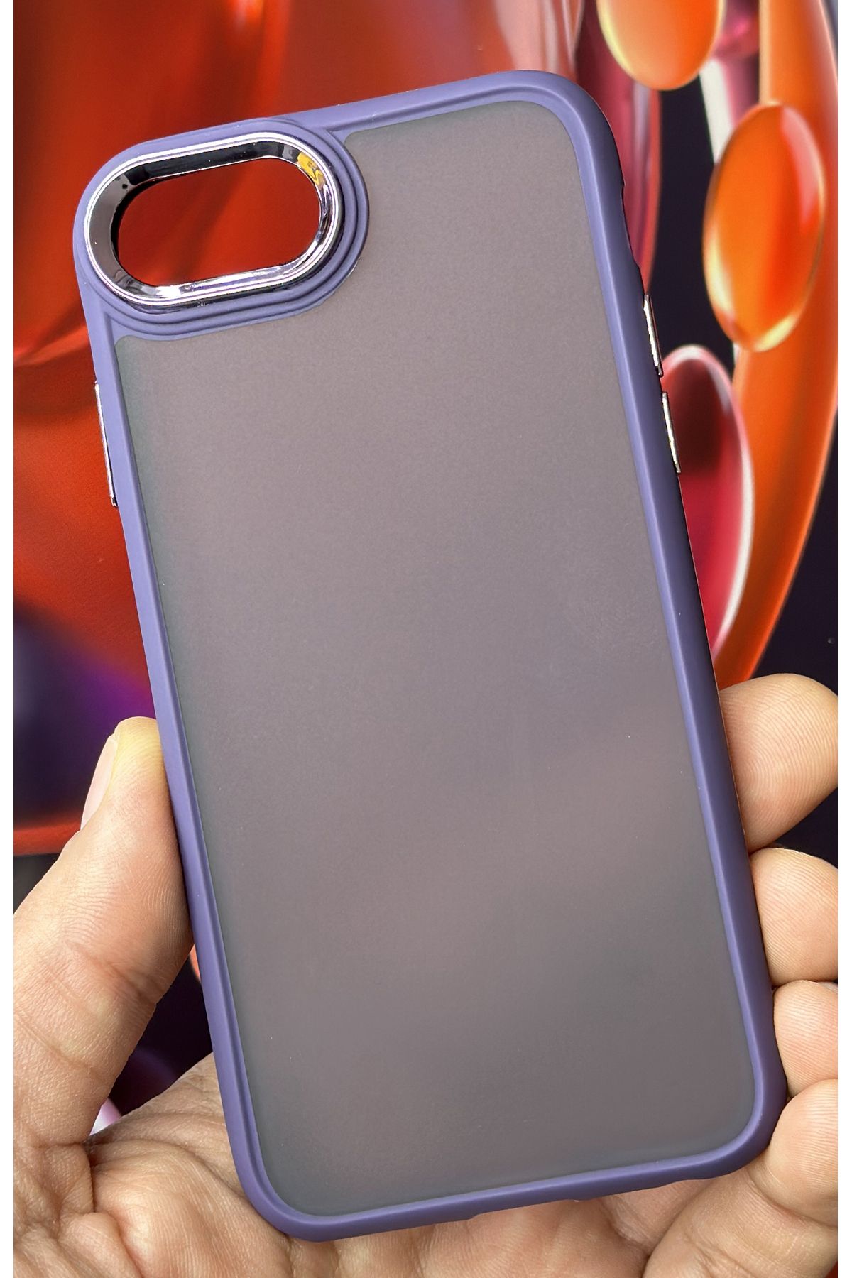 Fibaks Apple iPhone 7 - 8 - SE 2020 Kılıf Metal Çerçeve Hassas Butonlu Renkli Buzlu Şeffaf Transparan Kapak
