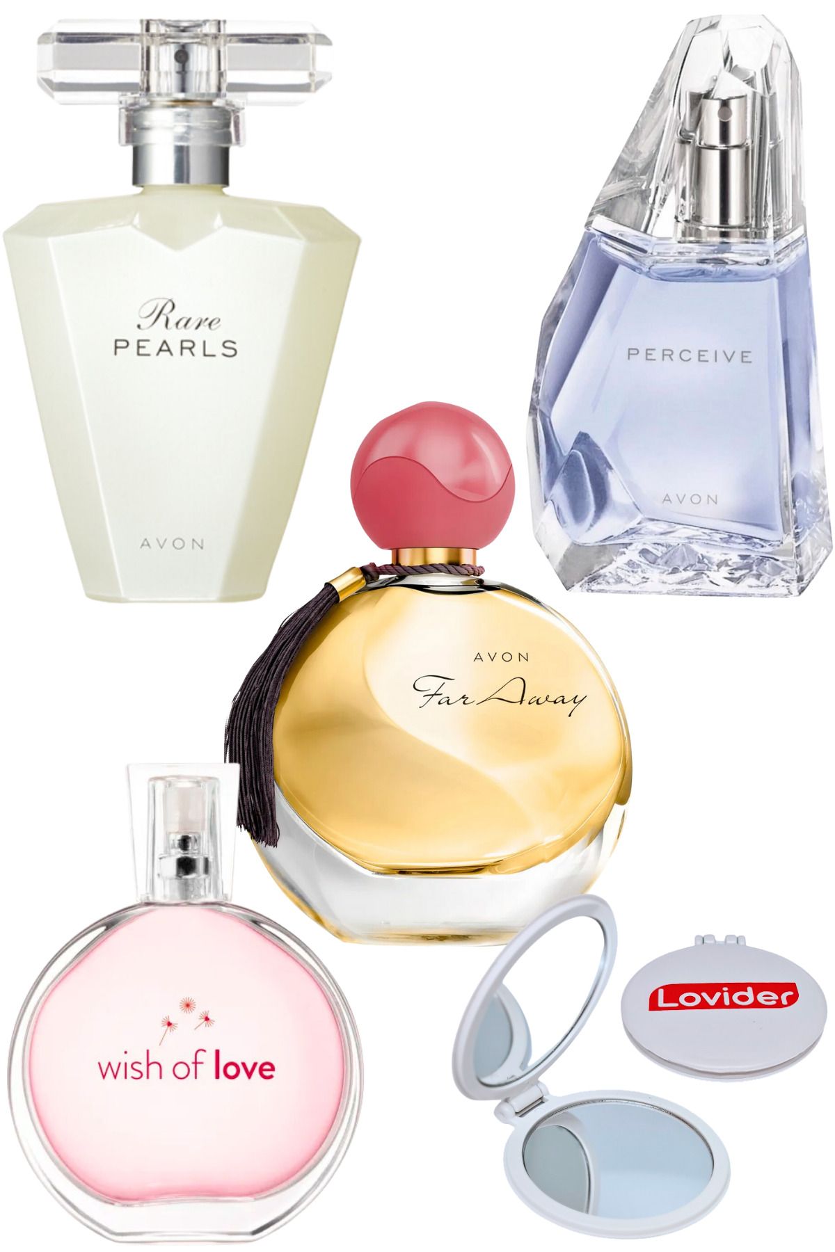 Avon Rare Pearls + Far Away + Perceive + Wish Of Love Kadın Parfüm 50ml + Lovider Cep Aynası
