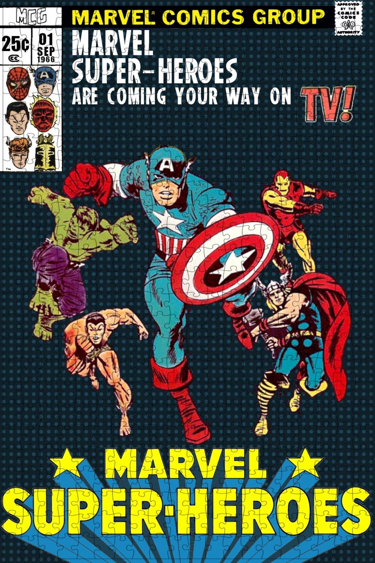 Jeronkarji The Marvel Super Heroes (1966) Film Posterinin 500 Parça Puzzle Yapbozu