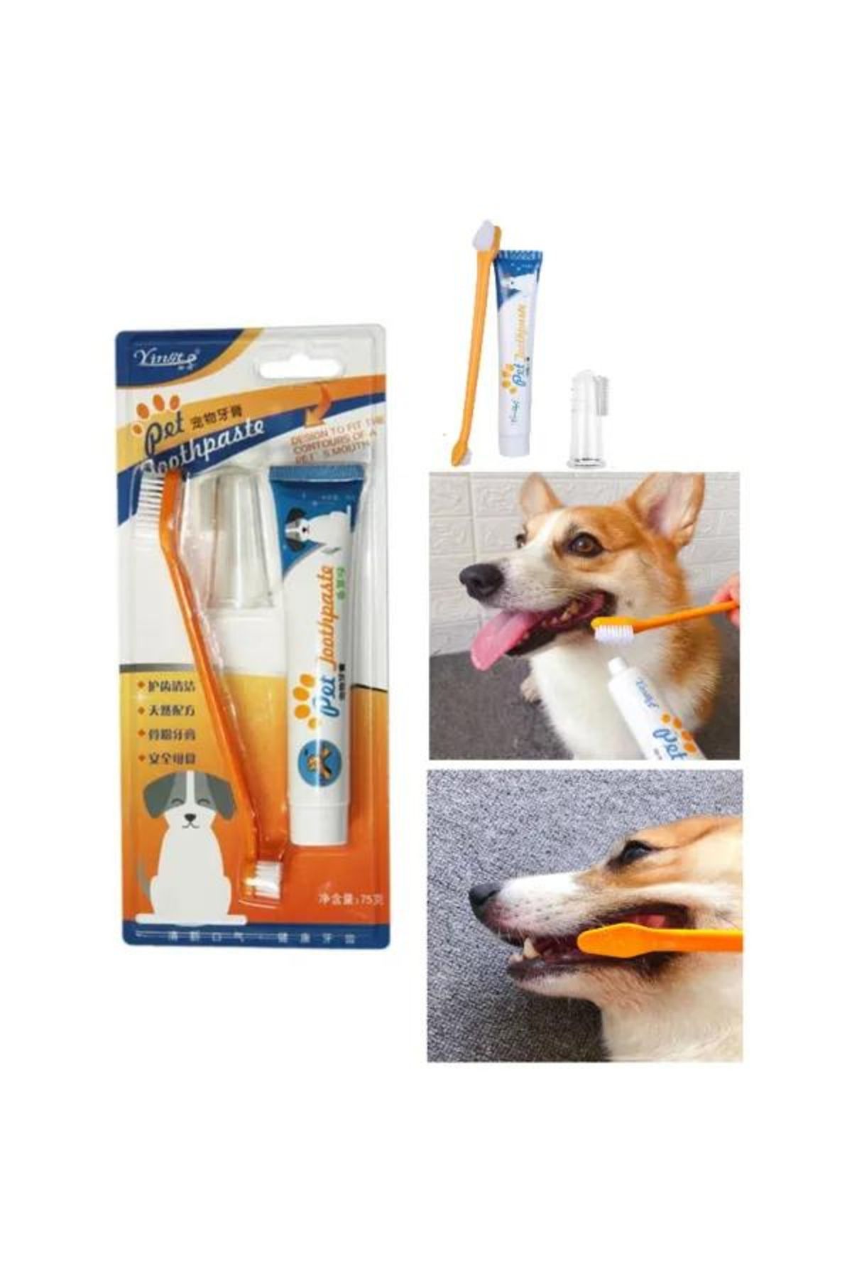 A.C.E.K PLASTİK Kedi Köpek Diş Fırçası ve Diş Macunu Seti Yenilebilir Diş Macunu Dental Kit Ağız ve Diş Sağlık Seti