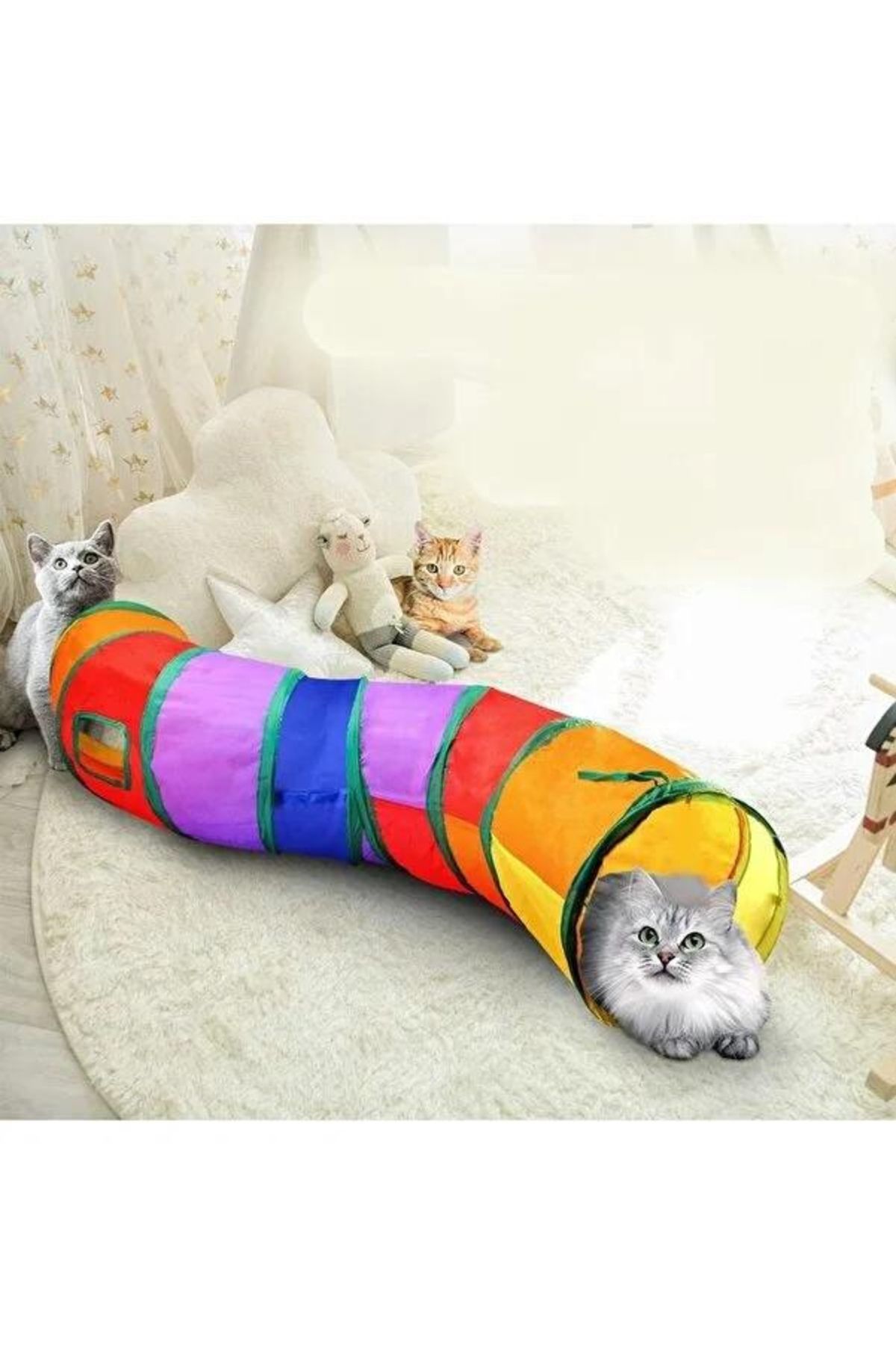A.C.E.K PLASTİK Kıvrımlı Kedi Tüneli Katlanır Gökkuşağı S Kıvrımlı Kedi Köpek Oyun Tüneli Evcil Hayvan Oyun Tüneli